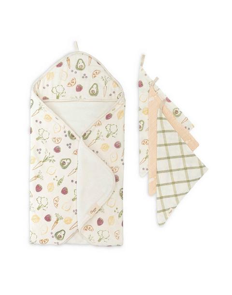 Clementine Fruits & Veggies Hooded Baby Bath Towel & Washcloth Set