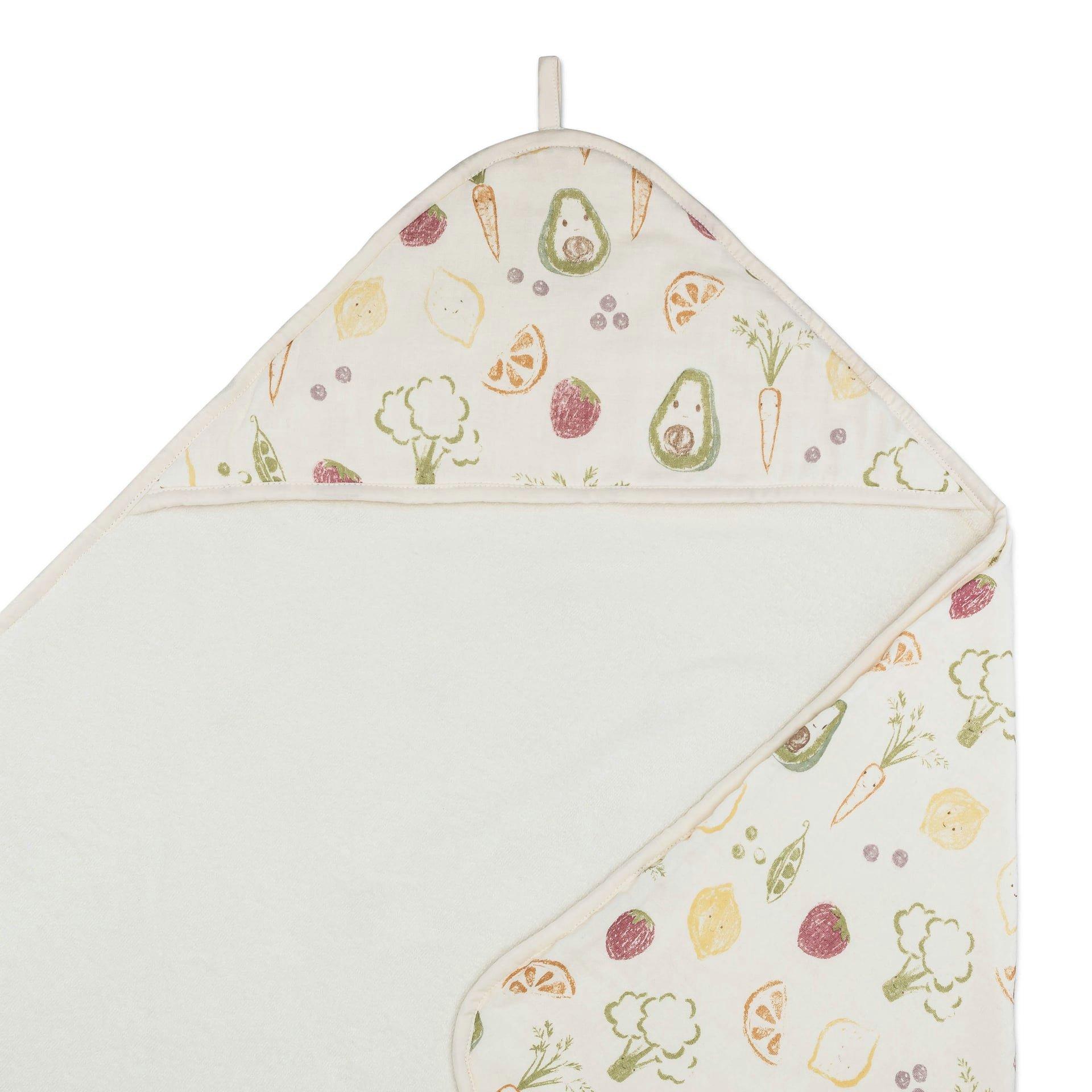 Clementine Fruits & Veggies Hooded Baby Bath Towel & Washcloth Set image number 1