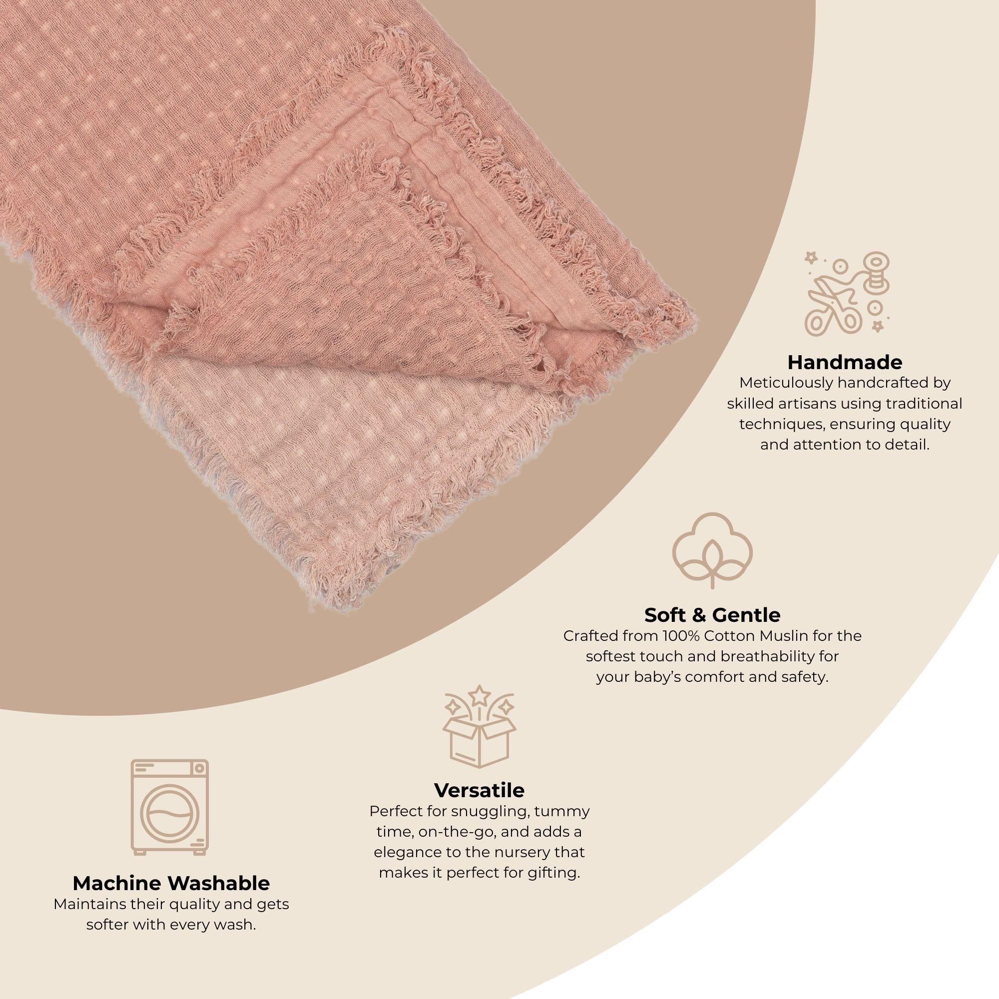 Multi-Layer Cotton Muslin Baby Blanket (Blush Ombre) image number 3