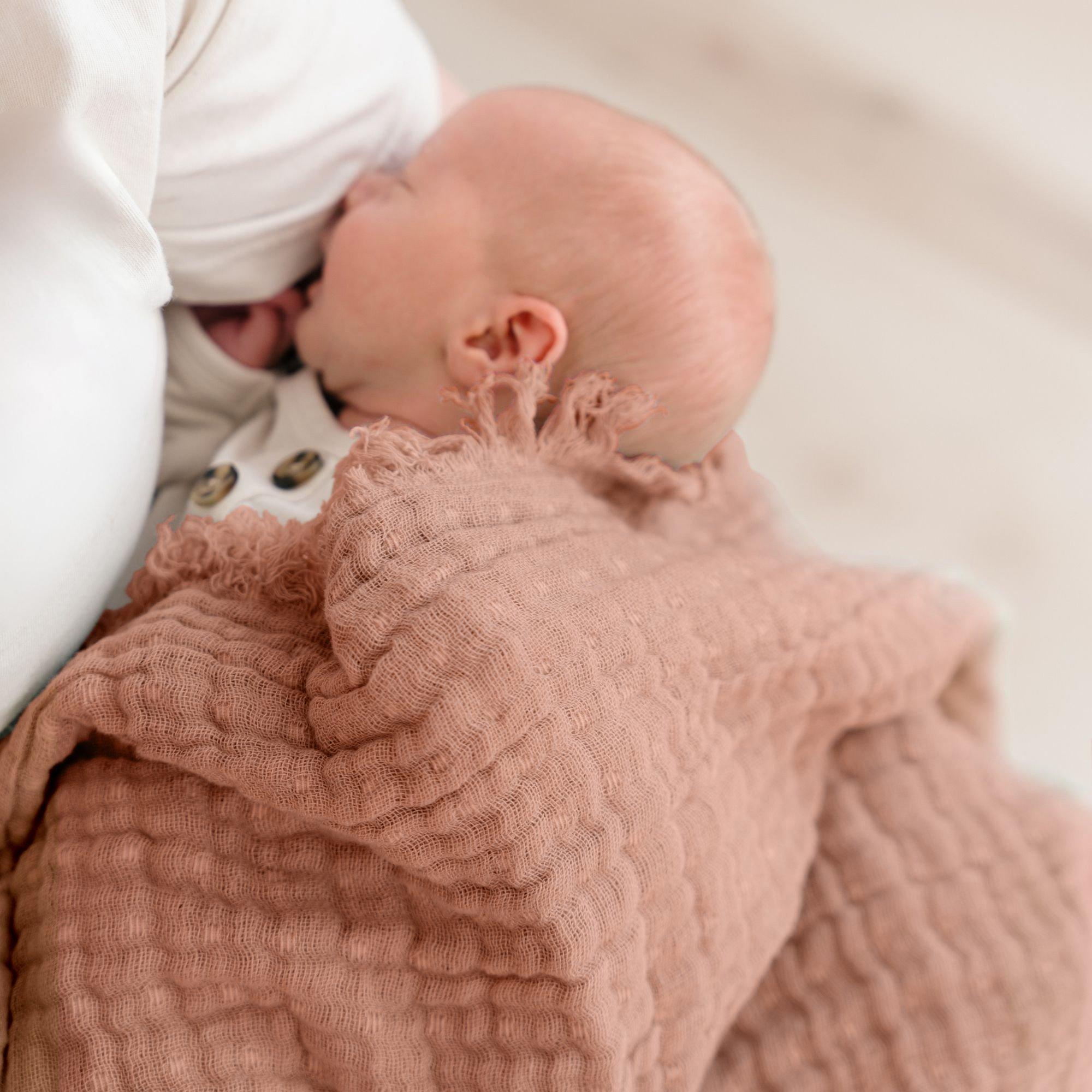 Multi-Layer Cotton Muslin Baby Blanket (Blush Ombre) image number 4