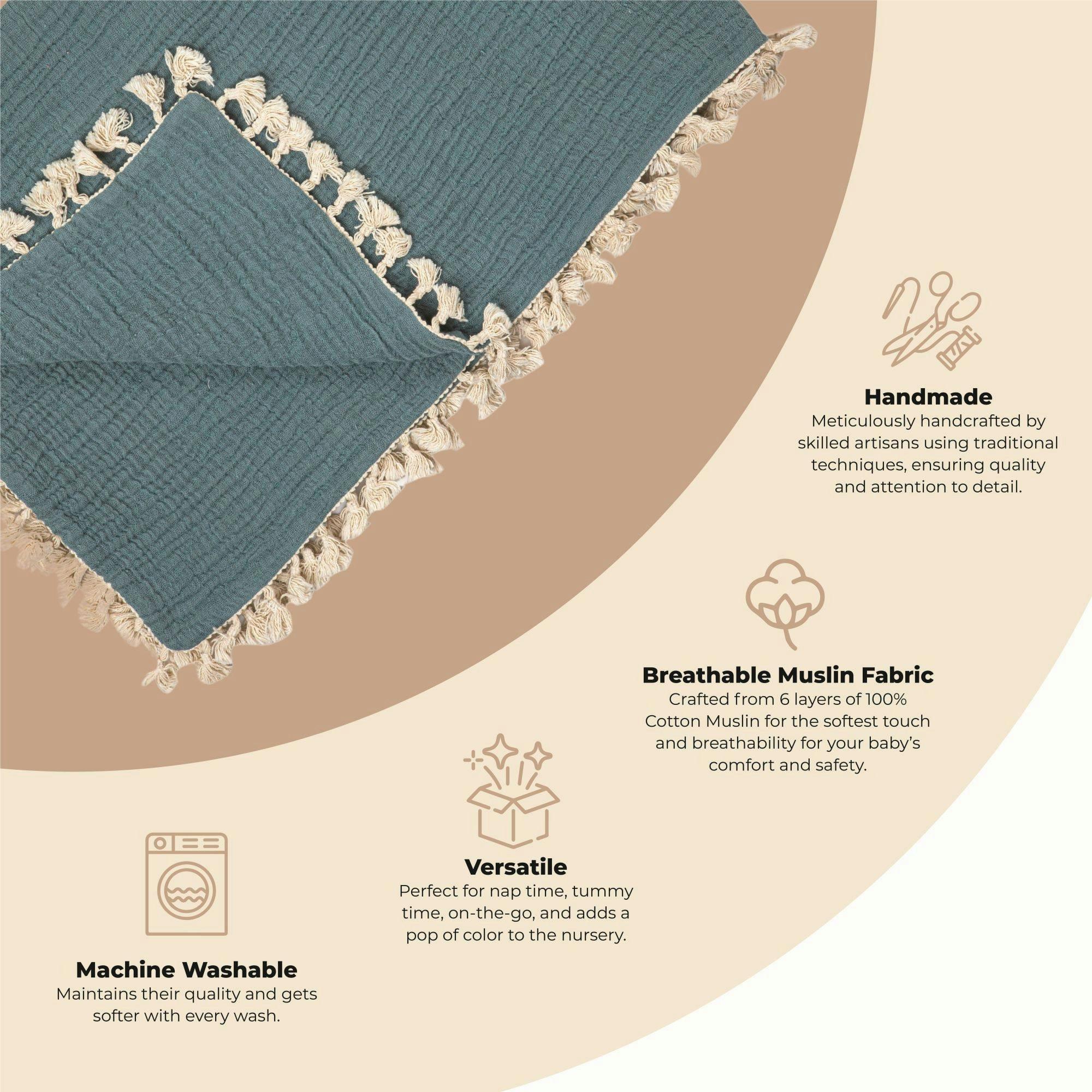 6-Layer Cotton Muslin Baby Blanket (Riverstone Blue) image number 1
