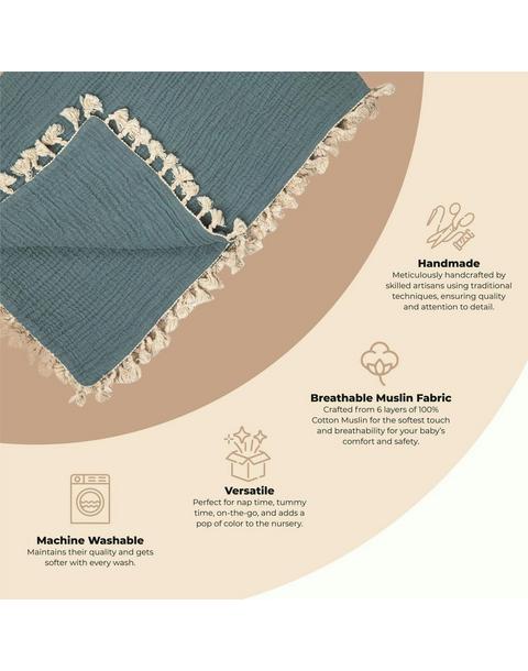 6-Layer Cotton Muslin Baby Blanket (Riverstone Blue)