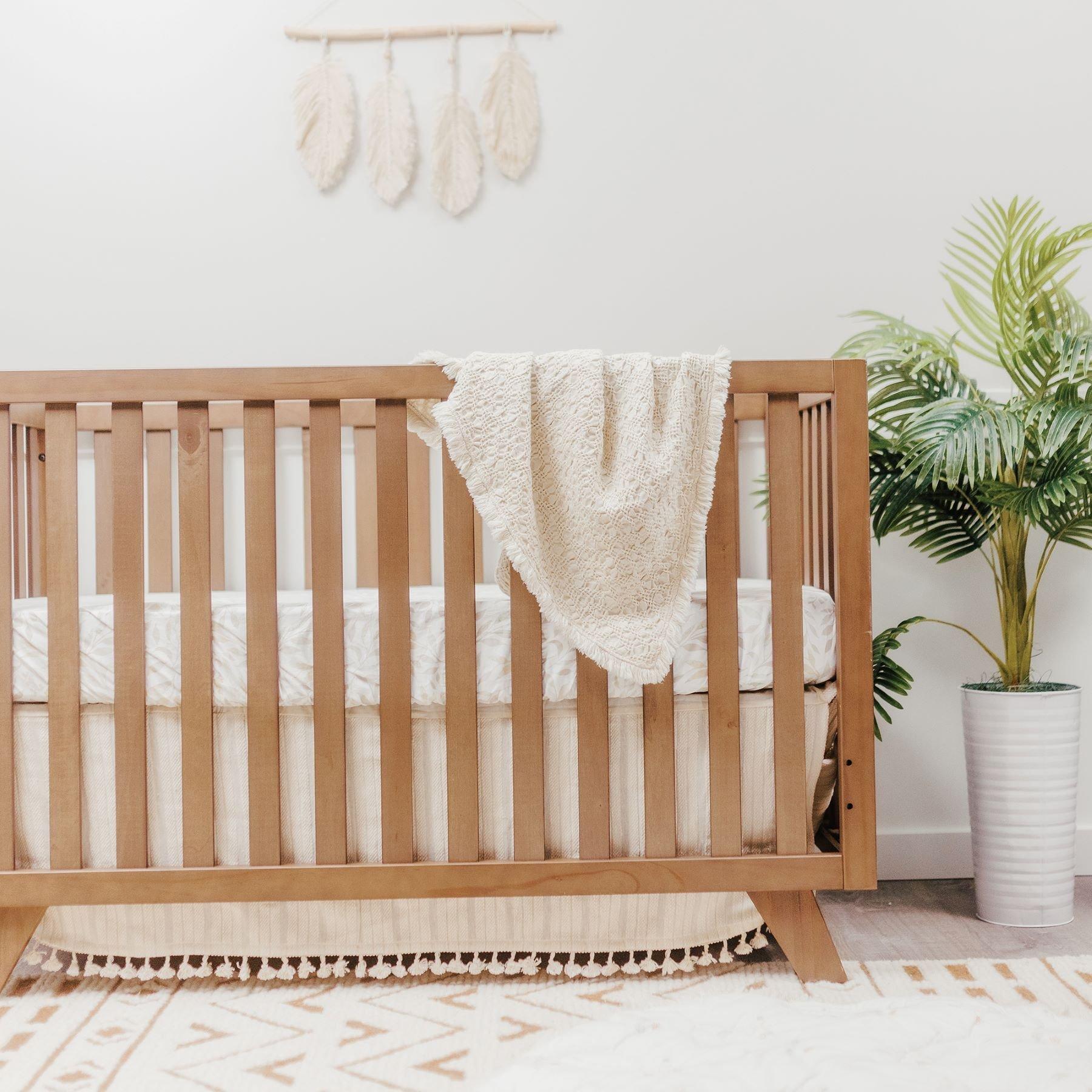 Oatmeal Boho Jacquard Knit Baby Blanket image number 4
