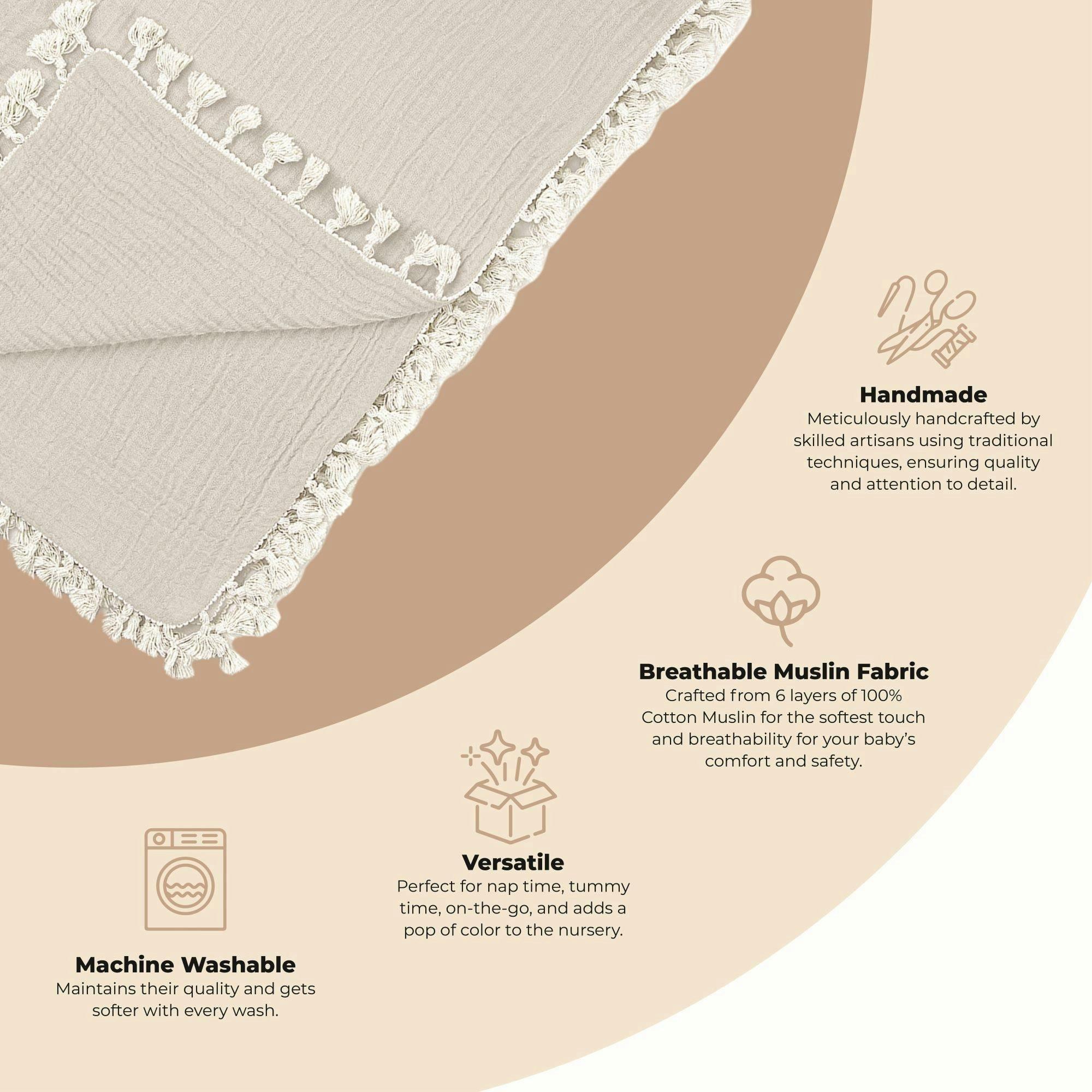 6-Layer Cotton Muslin Baby Blanket (Moonstone Grey)