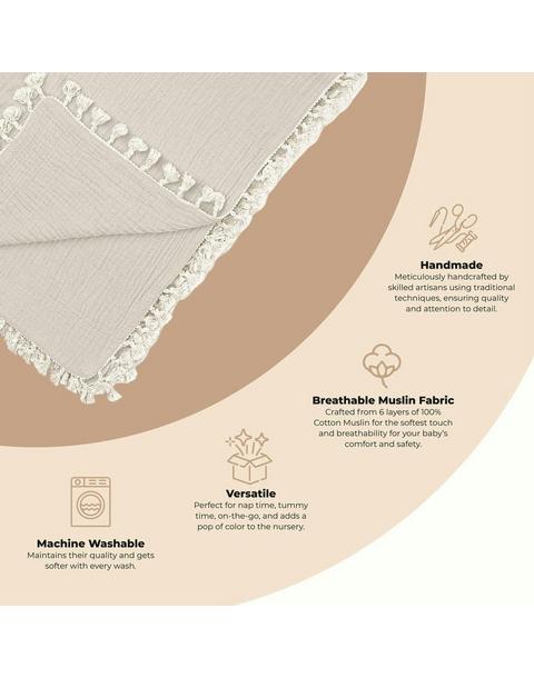 6-Layer Cotton Muslin Baby Blanket (Moonstone Grey)