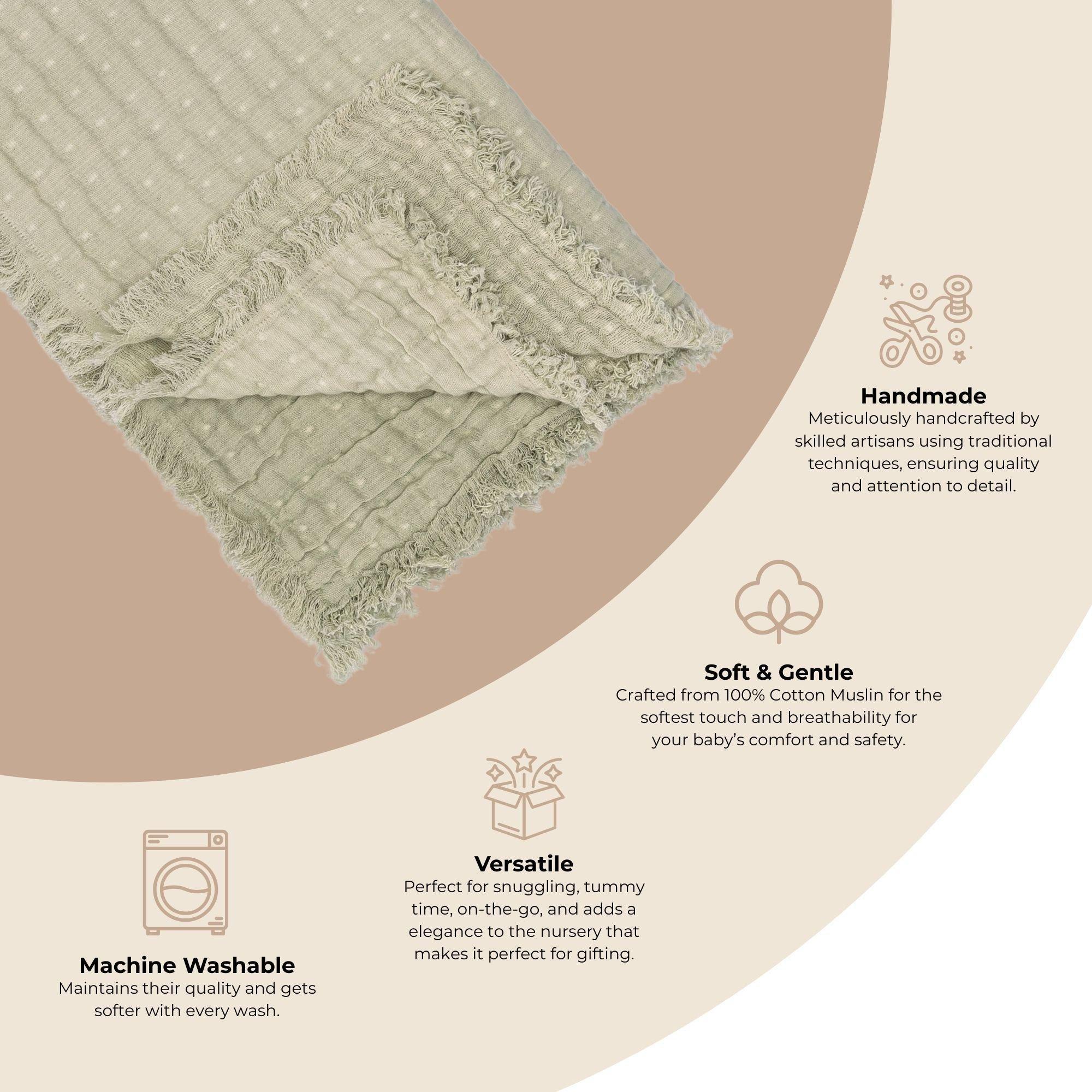 Multi-Layer Cotton Muslin Baby Blanket (Sage Green Ombre) image number 3