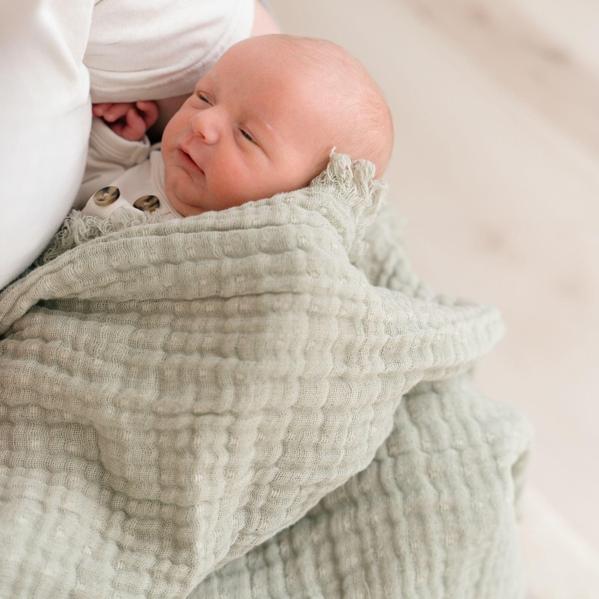 Multi-Layer Cotton Muslin Baby Blanket (Sage Green Ombre) image number 4