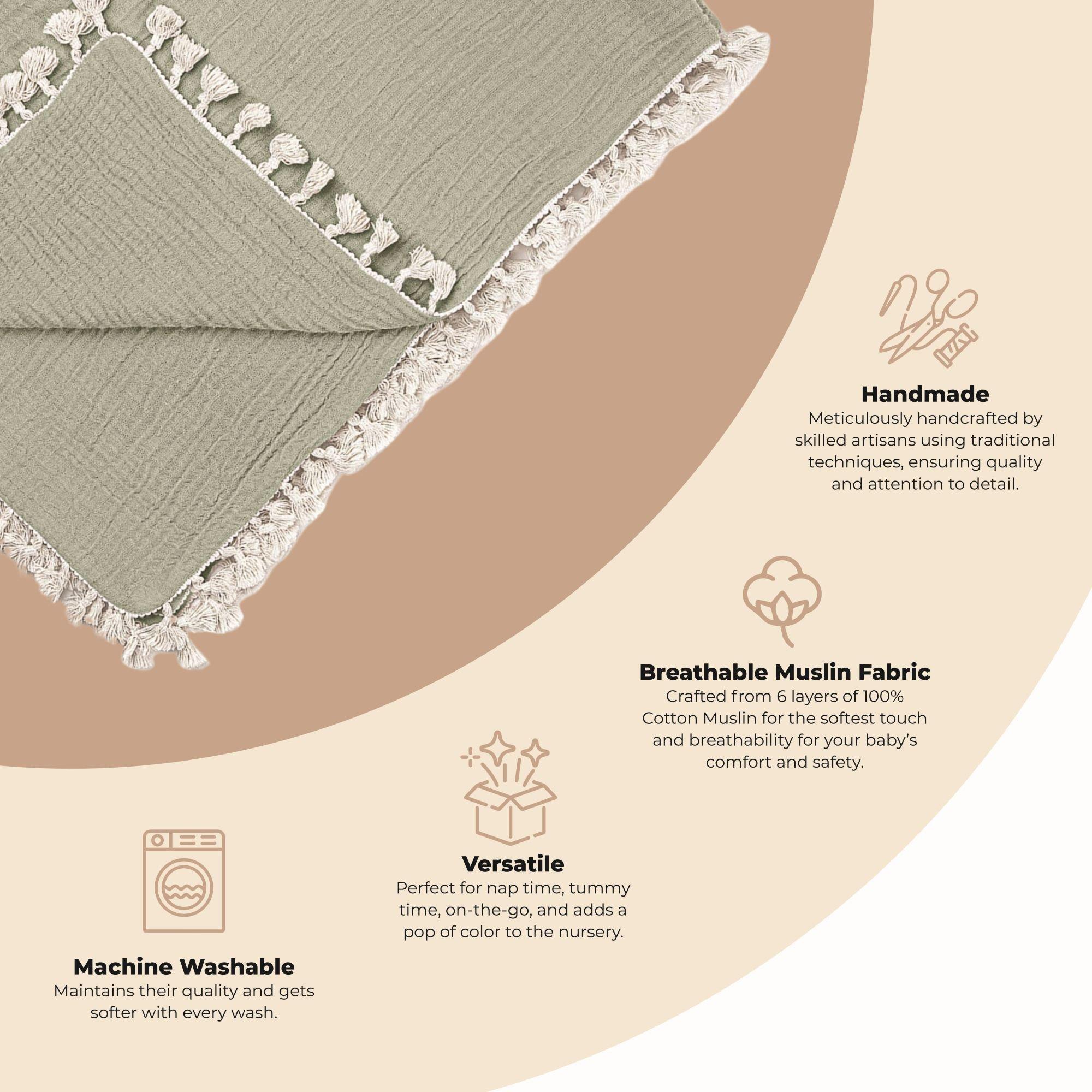 6-Layer Cotton Muslin Baby Blanket (Green Fern) image number 1