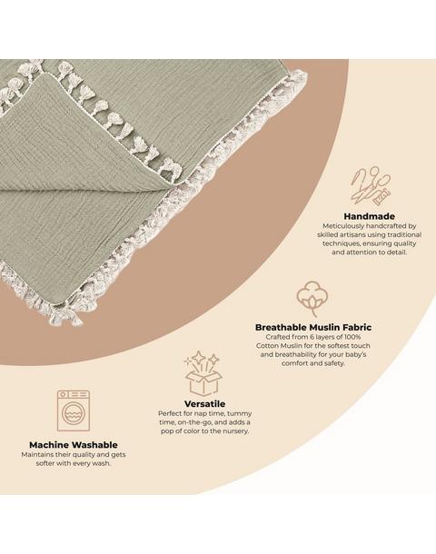 6-Layer Cotton Muslin Baby Blanket (Green Fern)