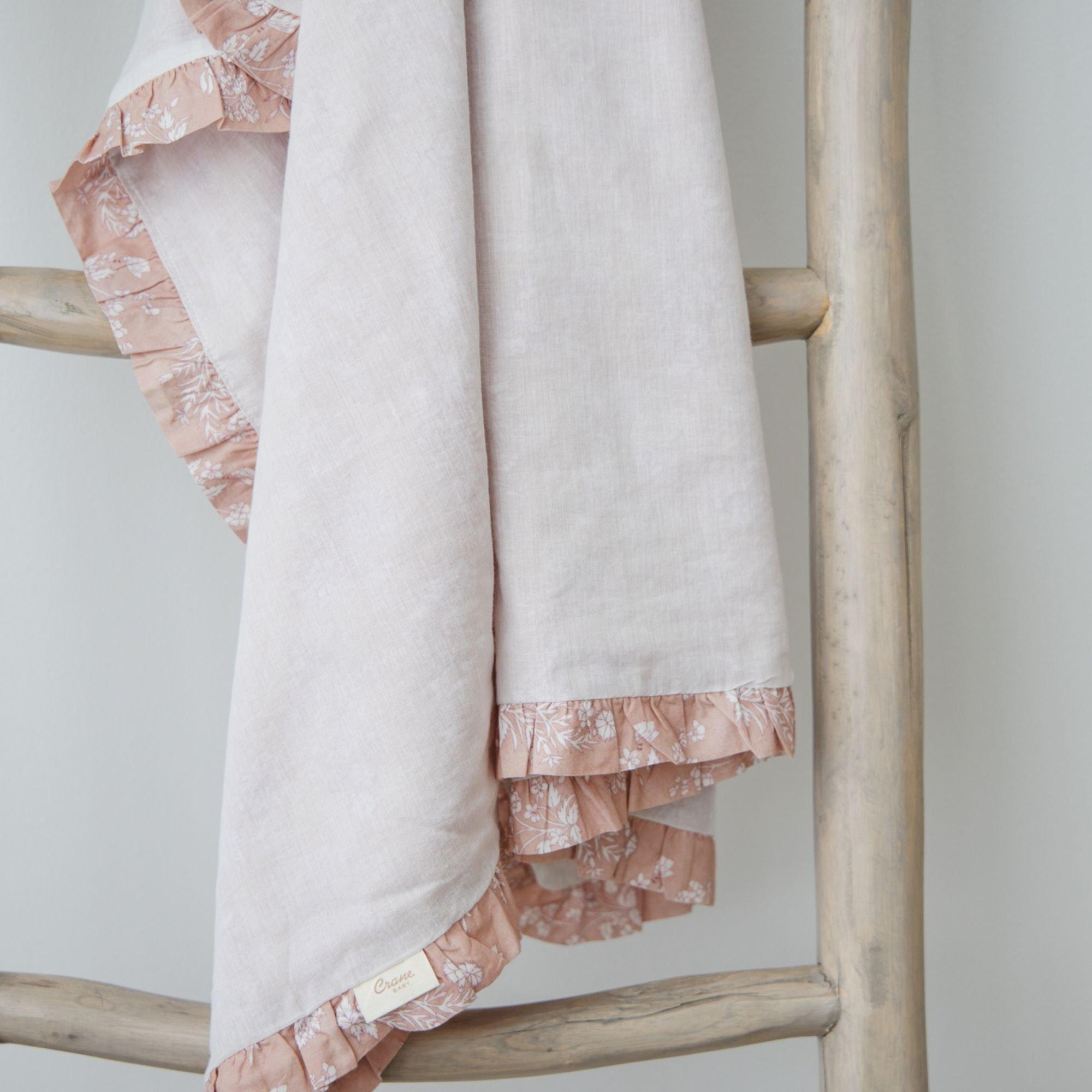 Violet Floral Cotton Muslin Baby Blanket with Ruffle Trim image number 3