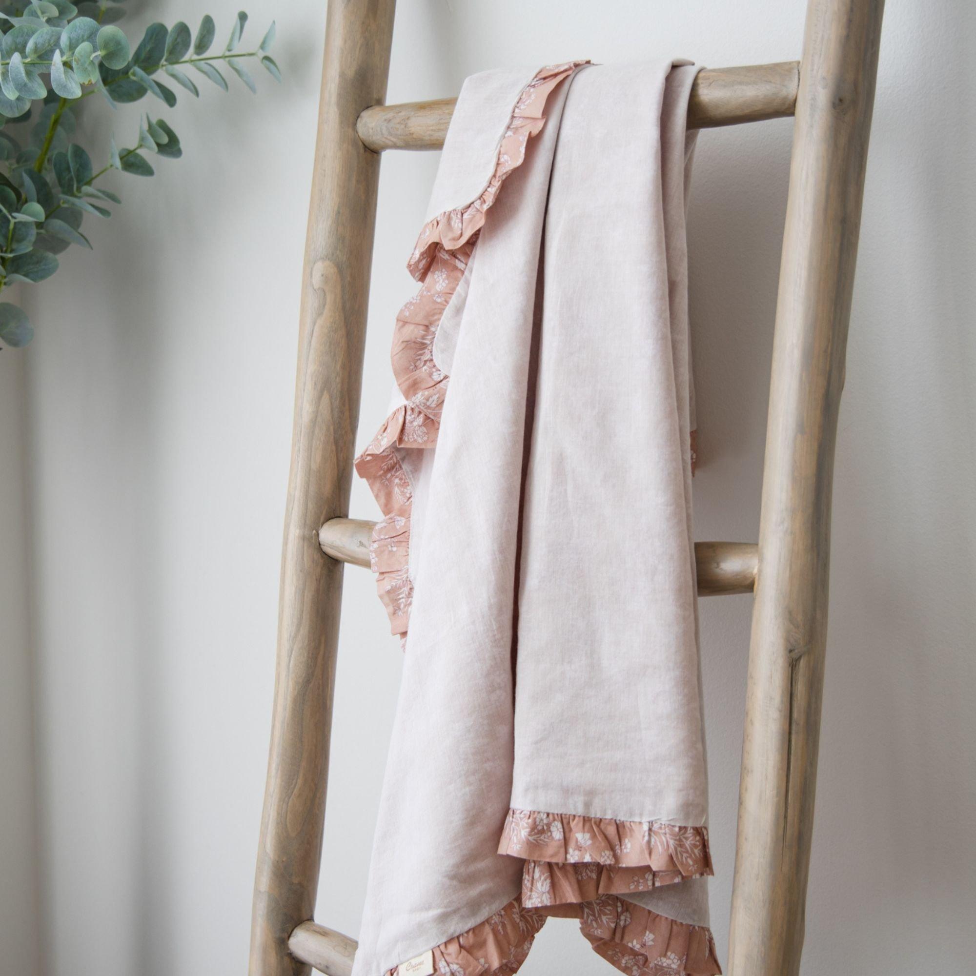 Violet Floral Cotton Muslin Baby Blanket with Ruffle Trim image number 4