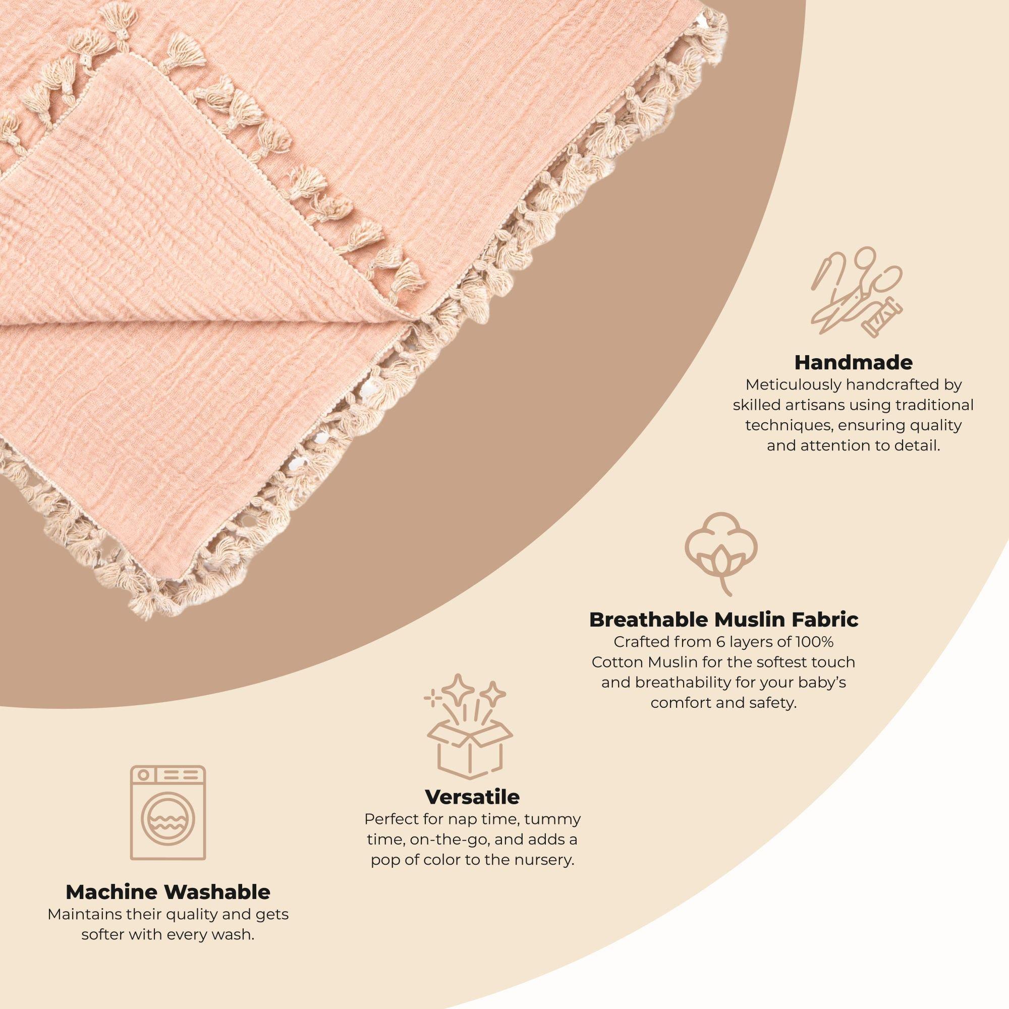 6-Layer Cotton Muslin Baby Blanket (Rose Pink)
