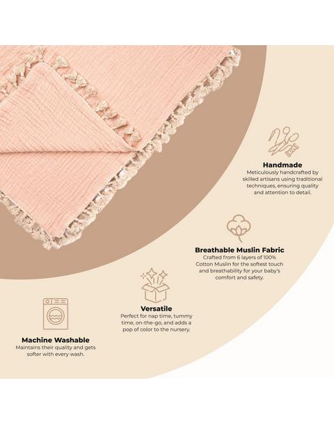6-Layer Cotton Muslin Baby Blanket (Rose Pink)