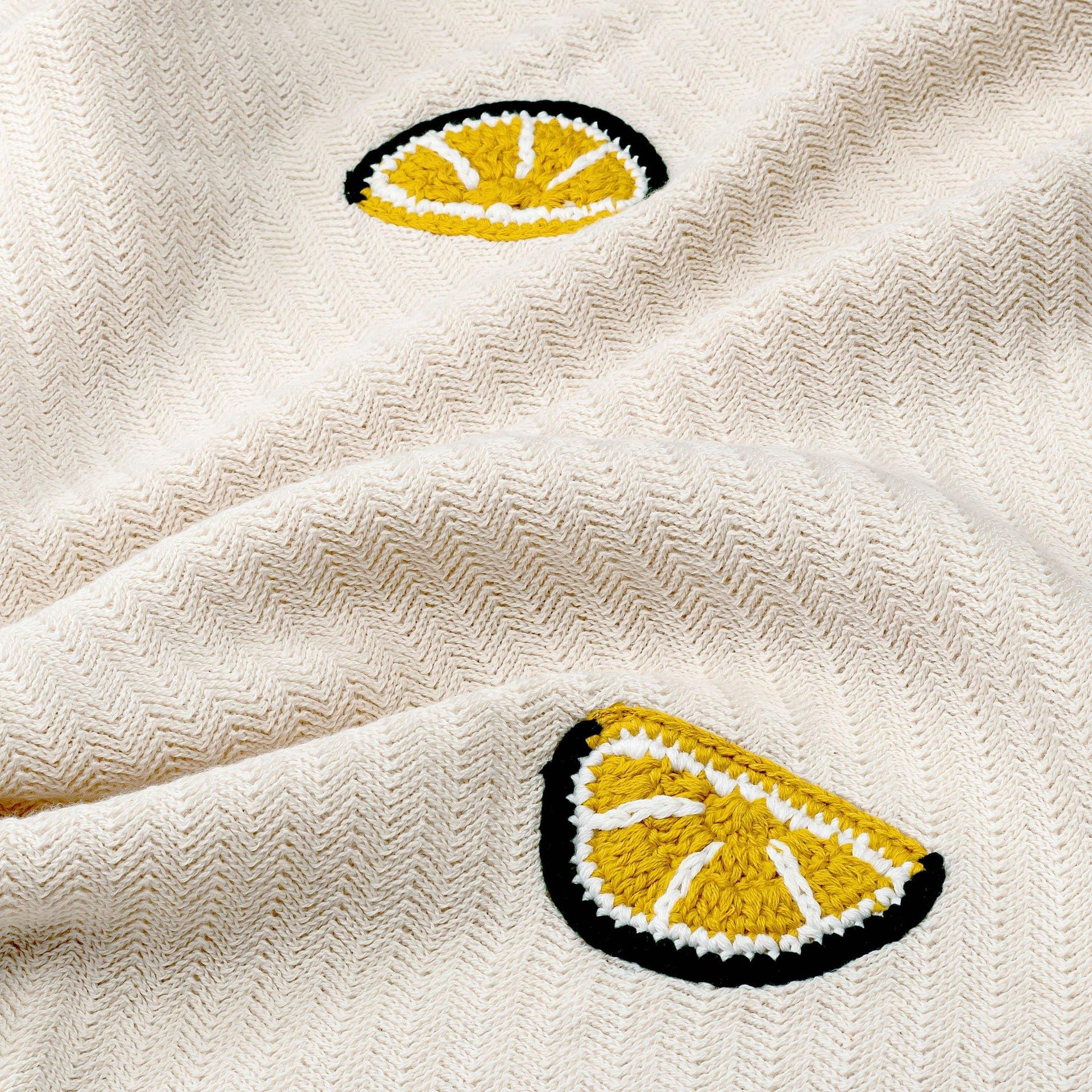 Clementine Lemon Embroidered Knit Baby Blanket image number 2