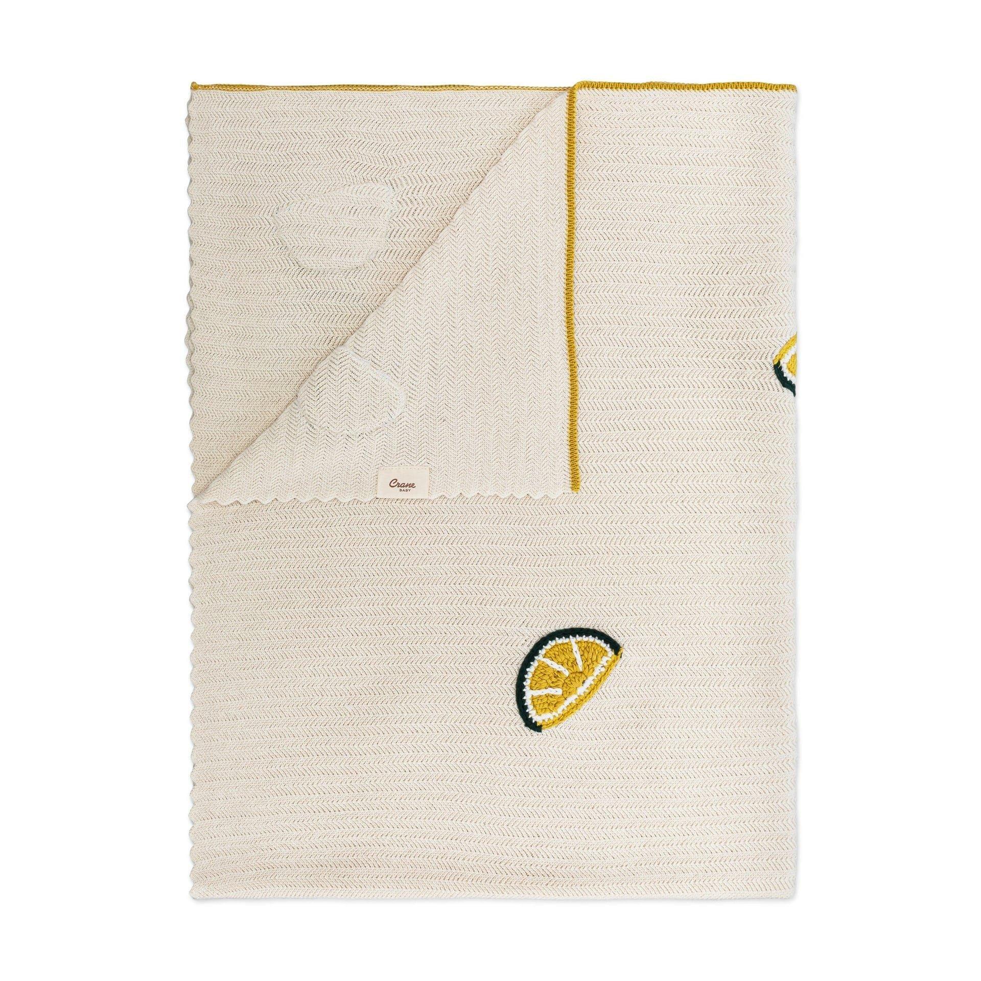 Clementine Lemon Embroidered Knit Baby Blanket image number 1
