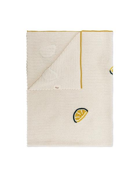 Clementine Lemon Embroidered Knit Baby Blanket