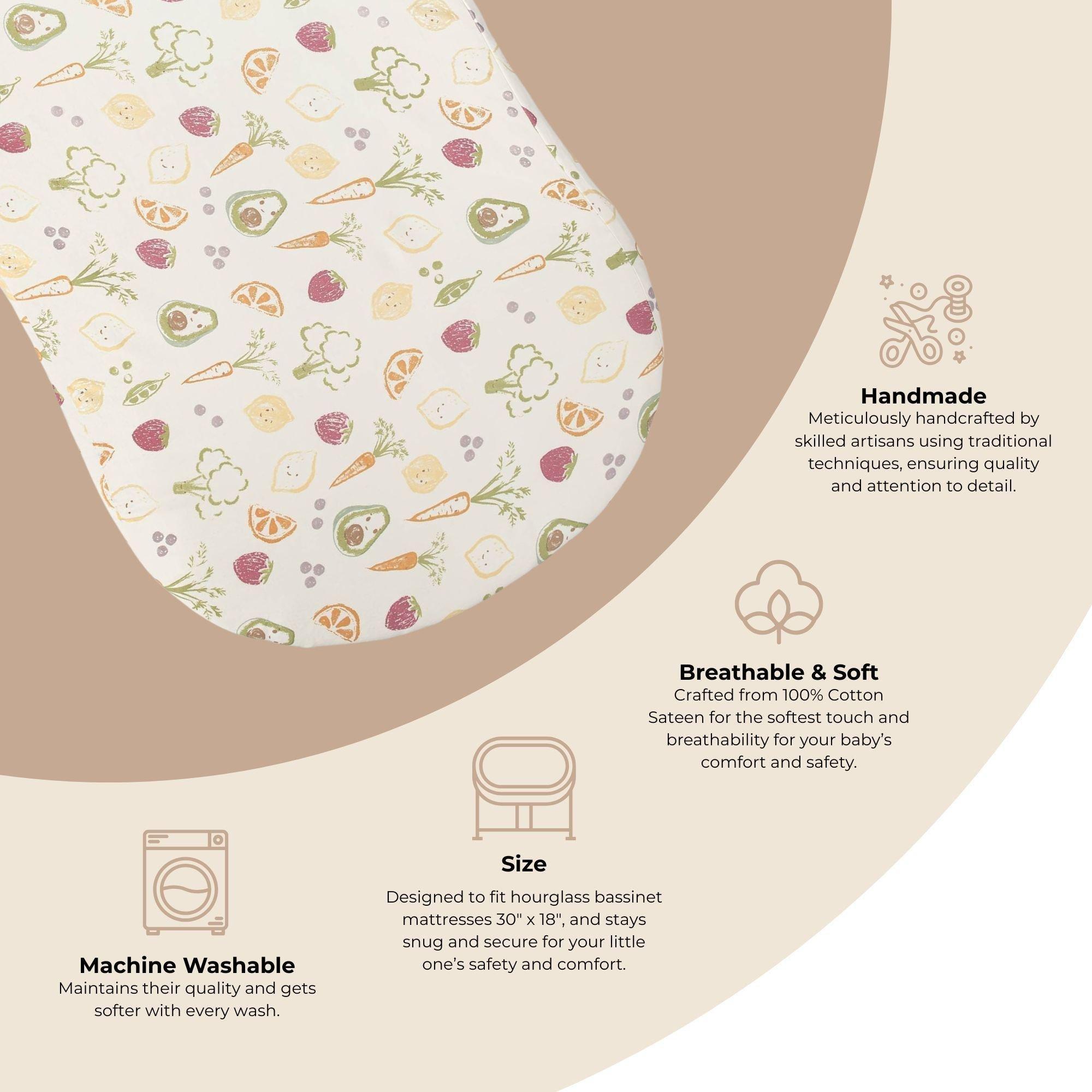 Clementine Fruits & Veggies Cotton Bassinet Sheet image number 3