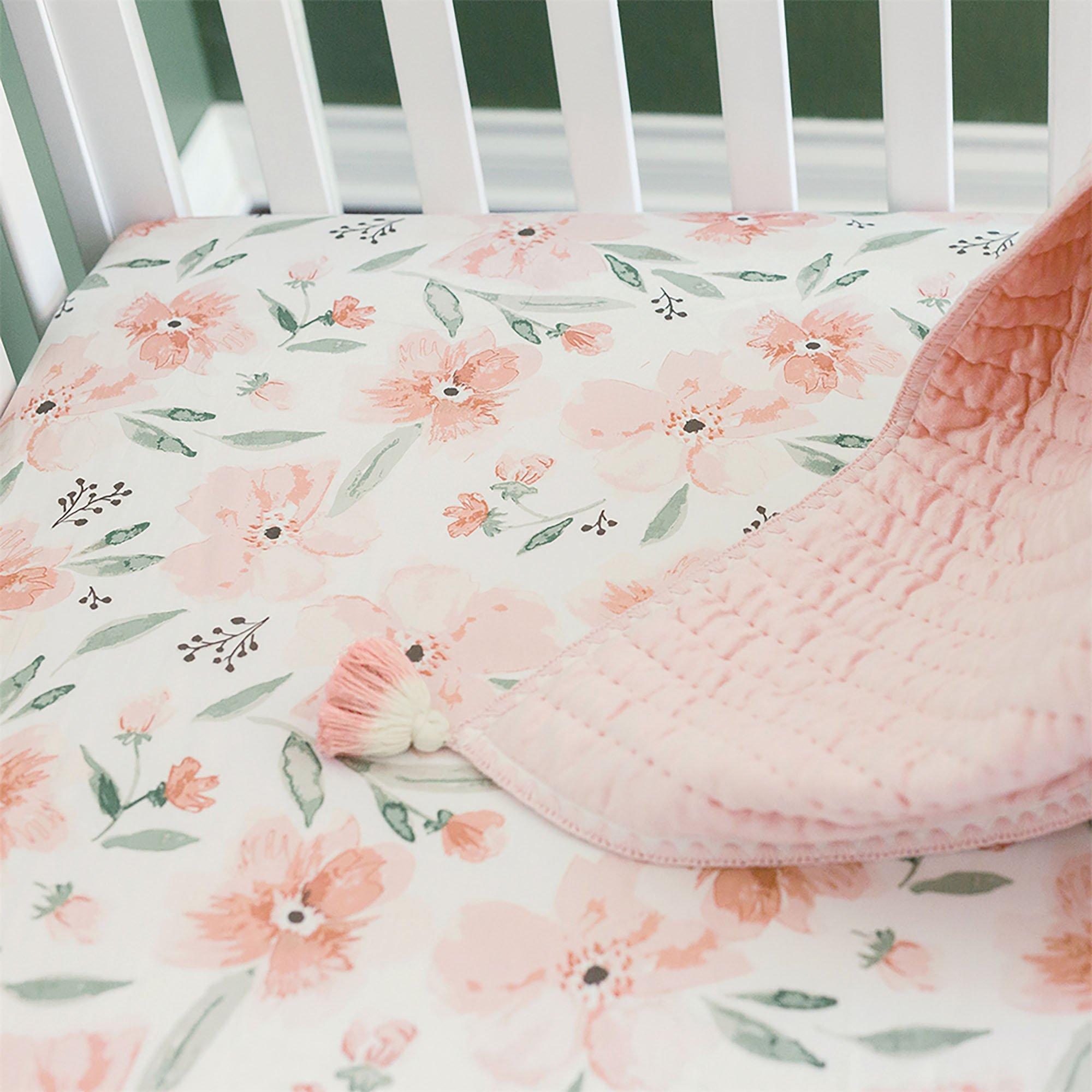 Parker Pink Floral Cotton Fitted Crib Sheet image number 4