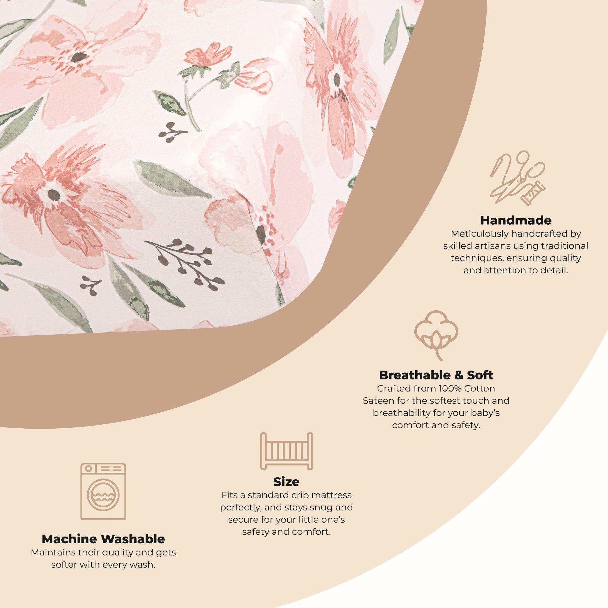 Parker Pink Floral Cotton Fitted Crib Sheet image number 1