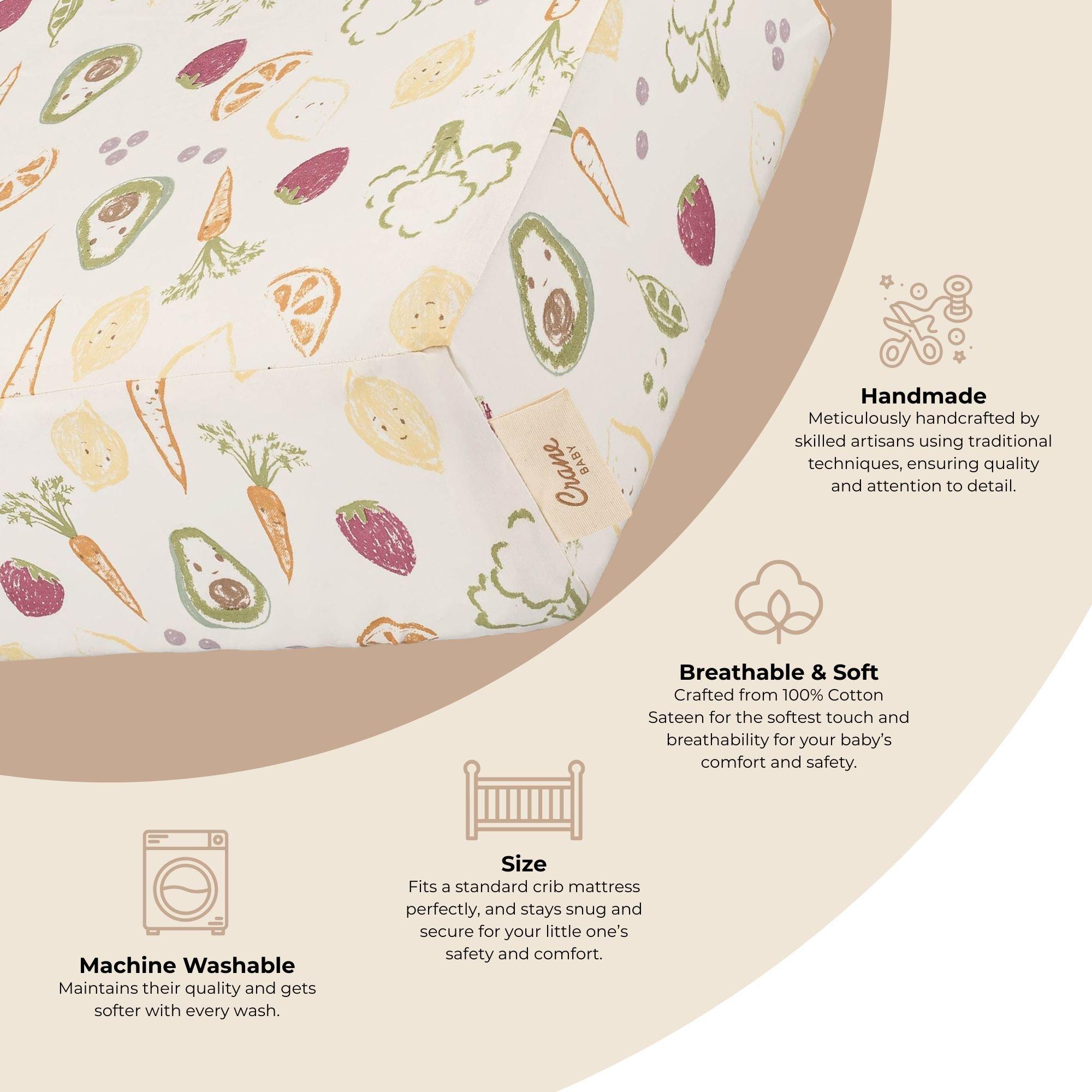 Clementine Fruits & Veggies Cotton Fitted Crib Sheet image number 2