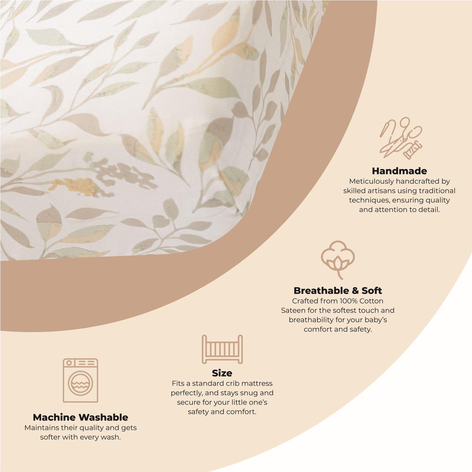 Willow Neutral Leaf Cotton Fitted Crib Sheet image number 1