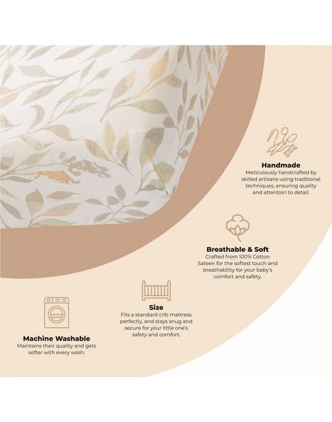 Willow Neutral Leaf Cotton Fitted Crib Sheet