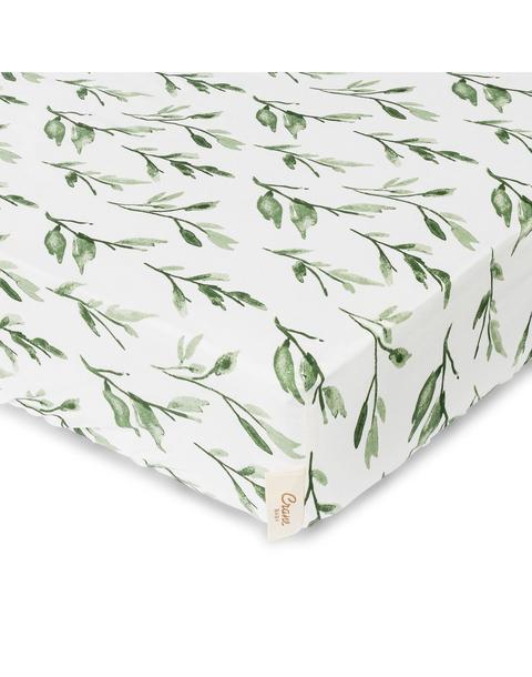 Parker Green Leaf Cotton Fitted Crib Sheet