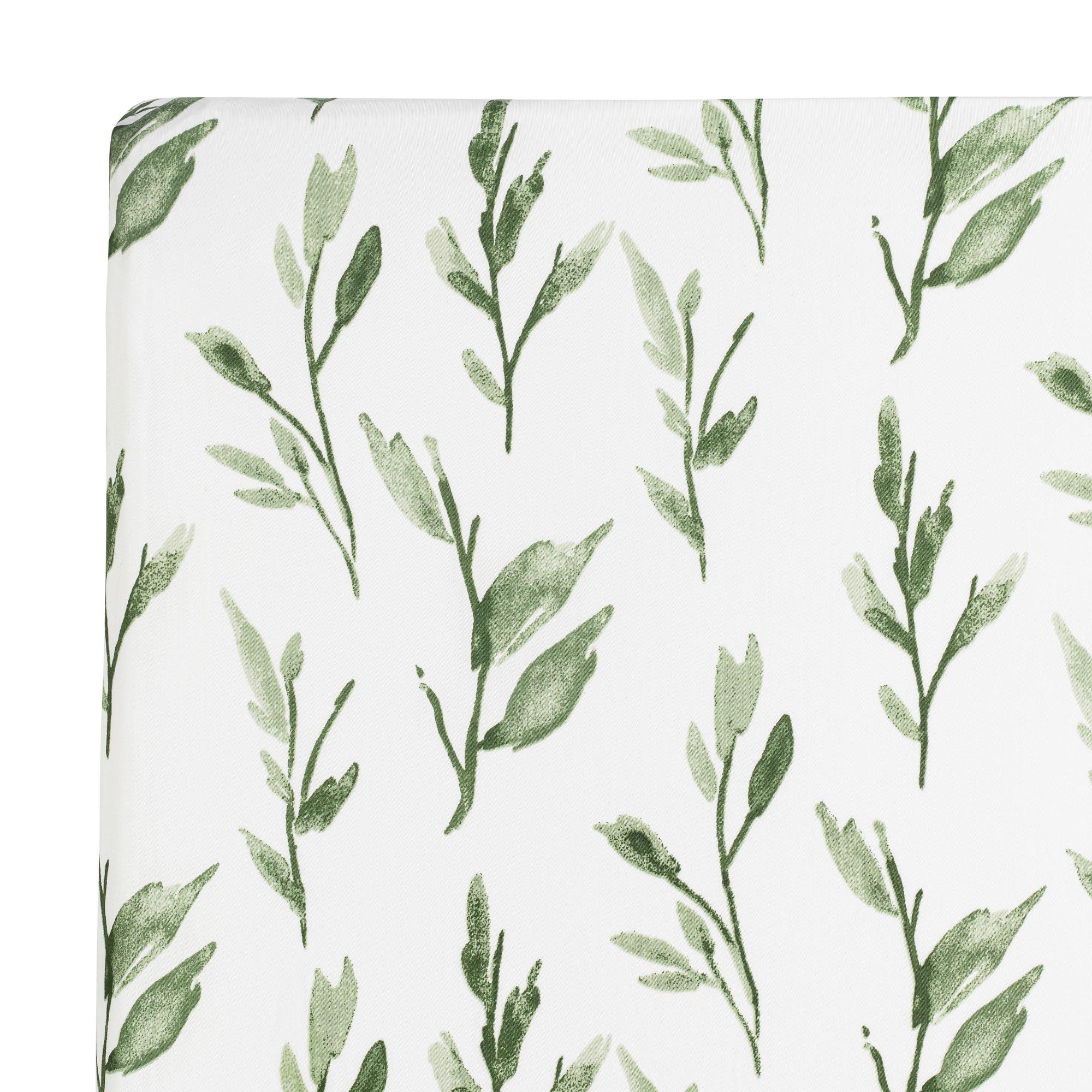 Parker Green Leaf Cotton Fitted Crib Sheet image number 2