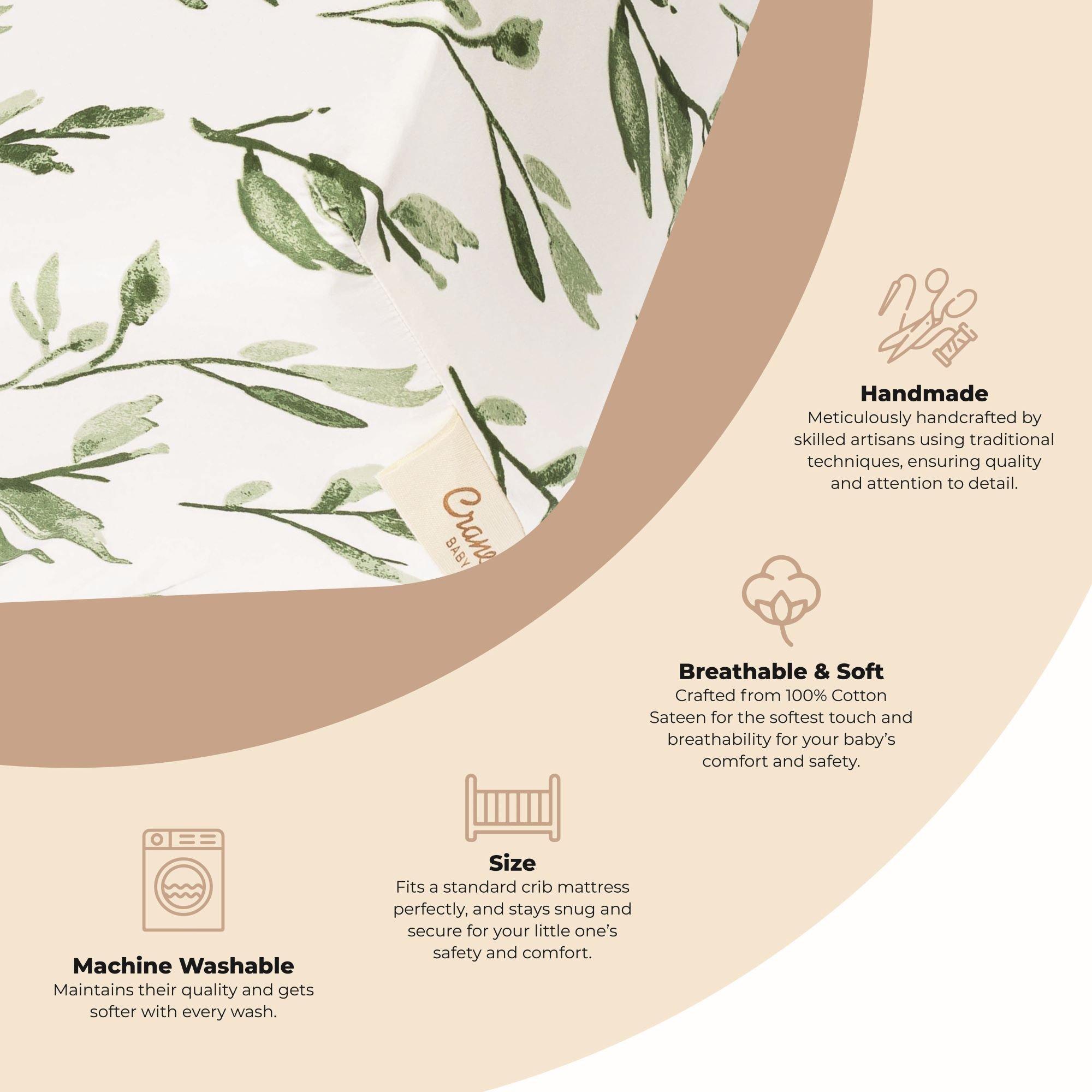Parker Green Leaf Cotton Fitted Crib Sheet image number 1