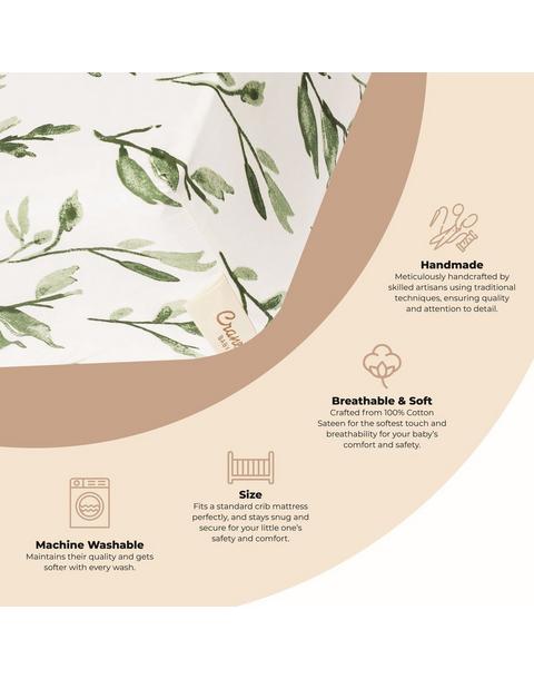 Parker Green Leaf Cotton Fitted Crib Sheet