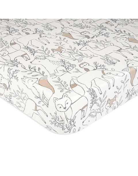Ezra Woodland Animal Cotton Fitted Crib Sheet