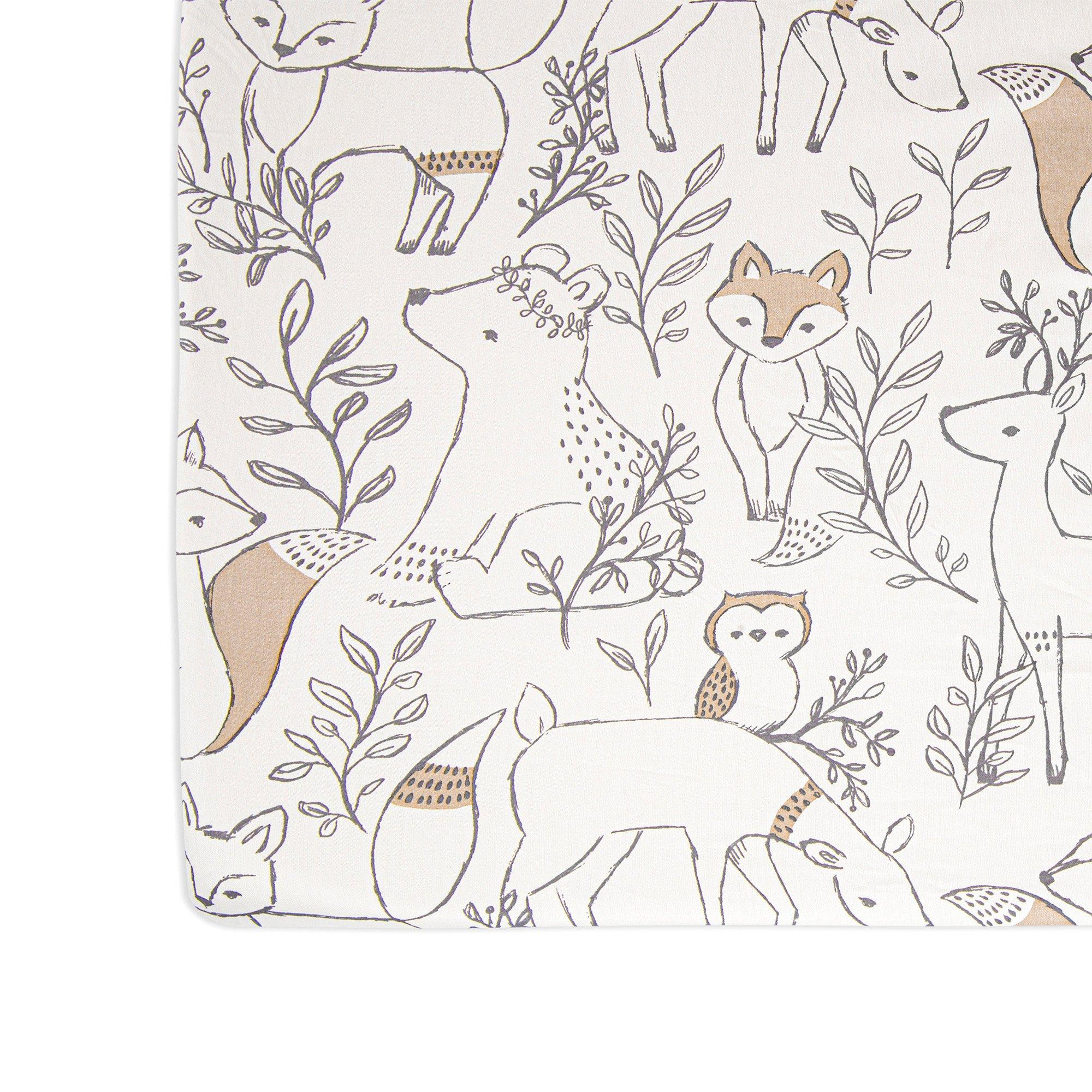 Ezra Woodland Animal Cotton Fitted Crib Sheet image number 2