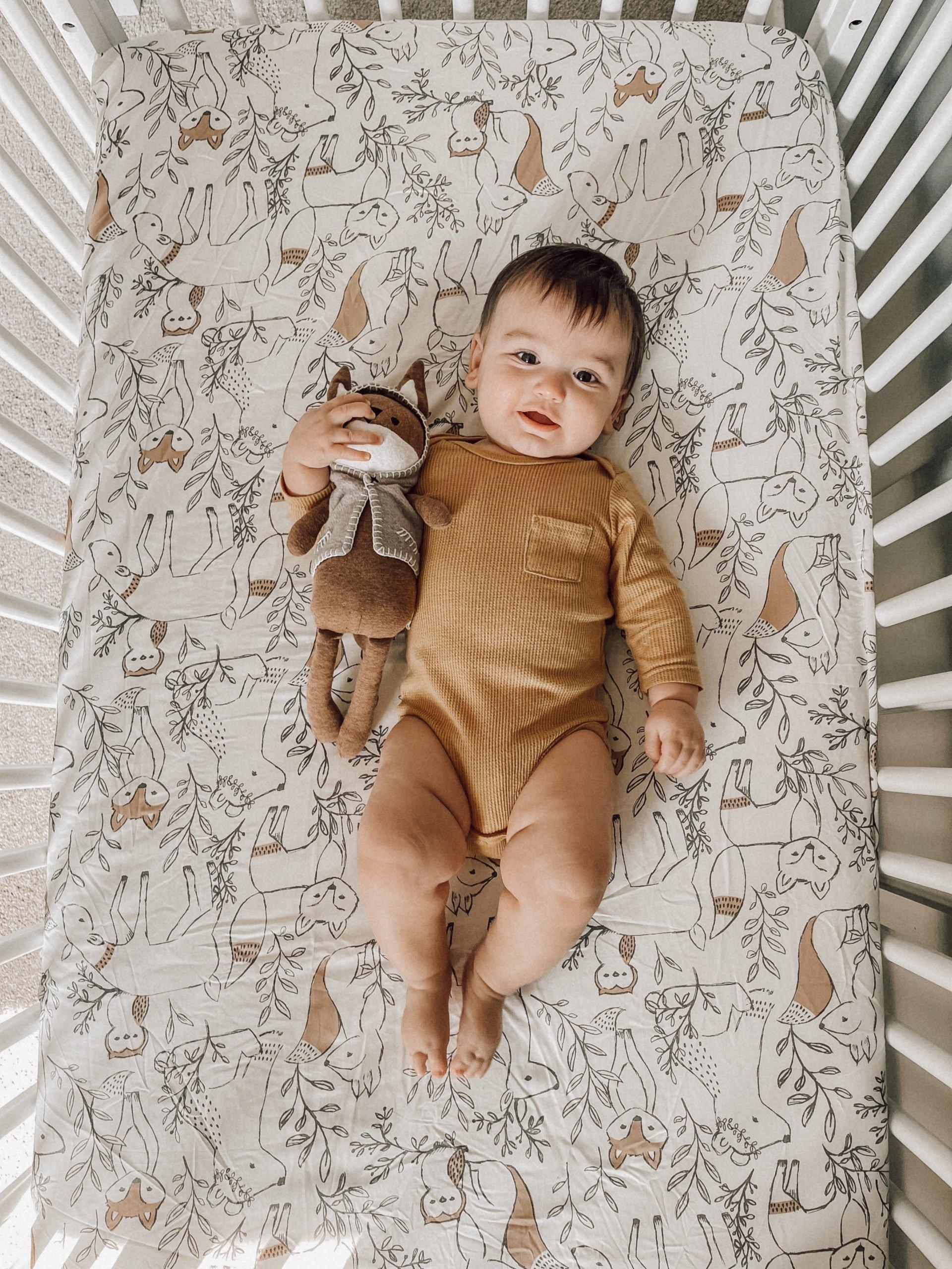 Ezra Woodland Animal Cotton Fitted Crib Sheet image number 4