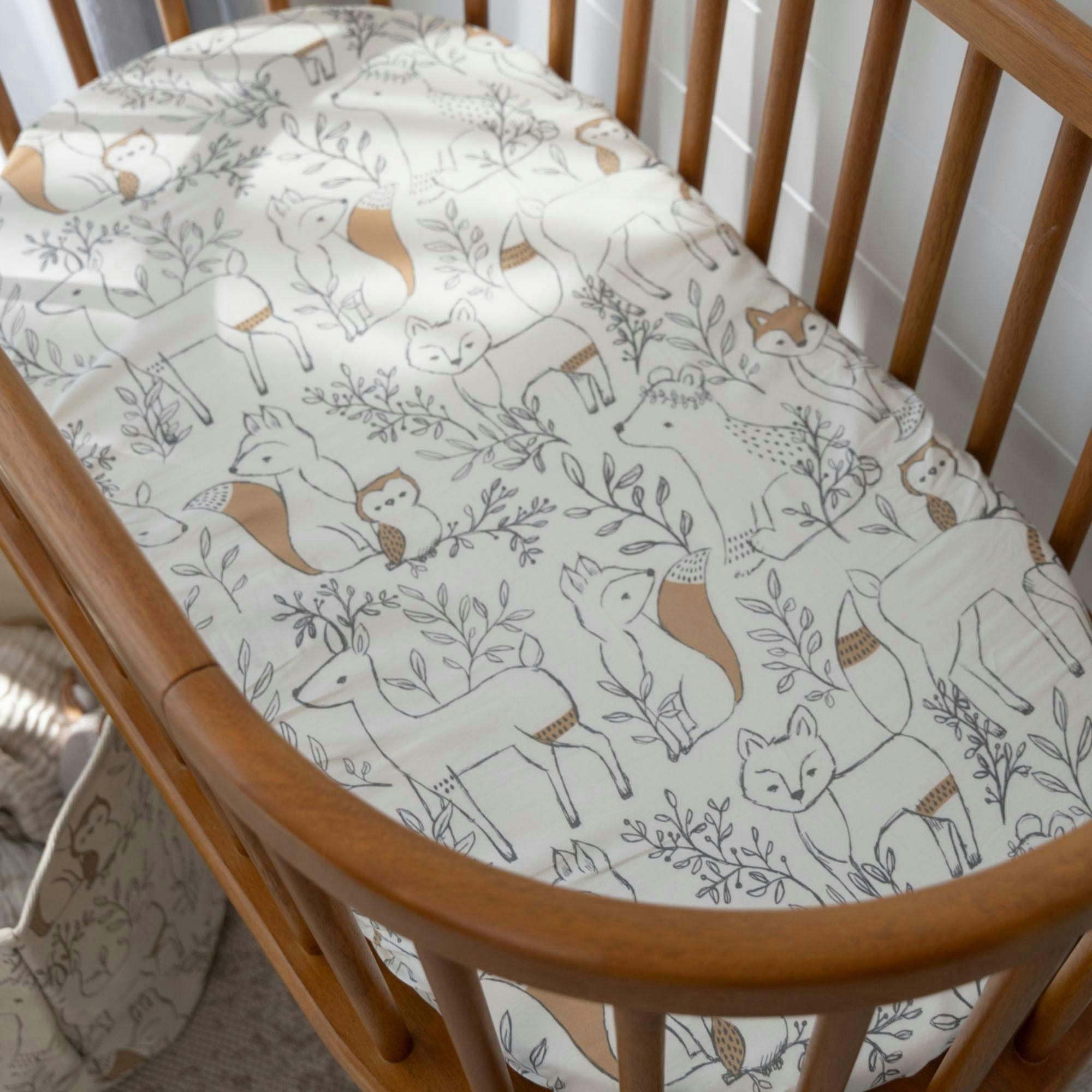 Ezra Woodland Animal Cotton Bassinet Sheet image number 4