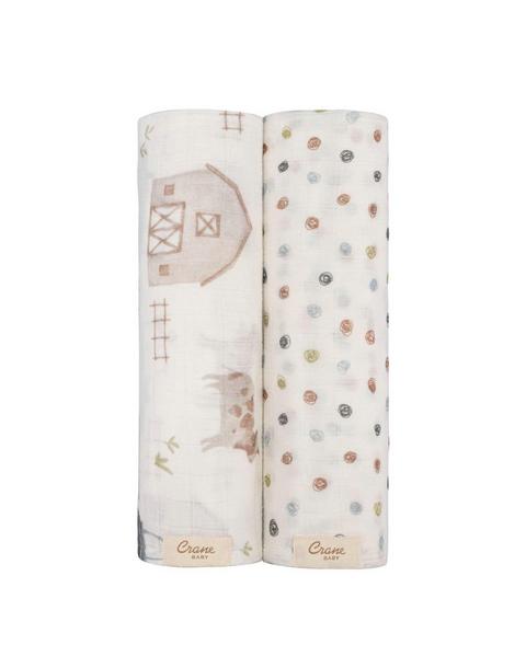Charlie Cotton Muslin Swaddle Blanket Set (Tractor, Set of 2)