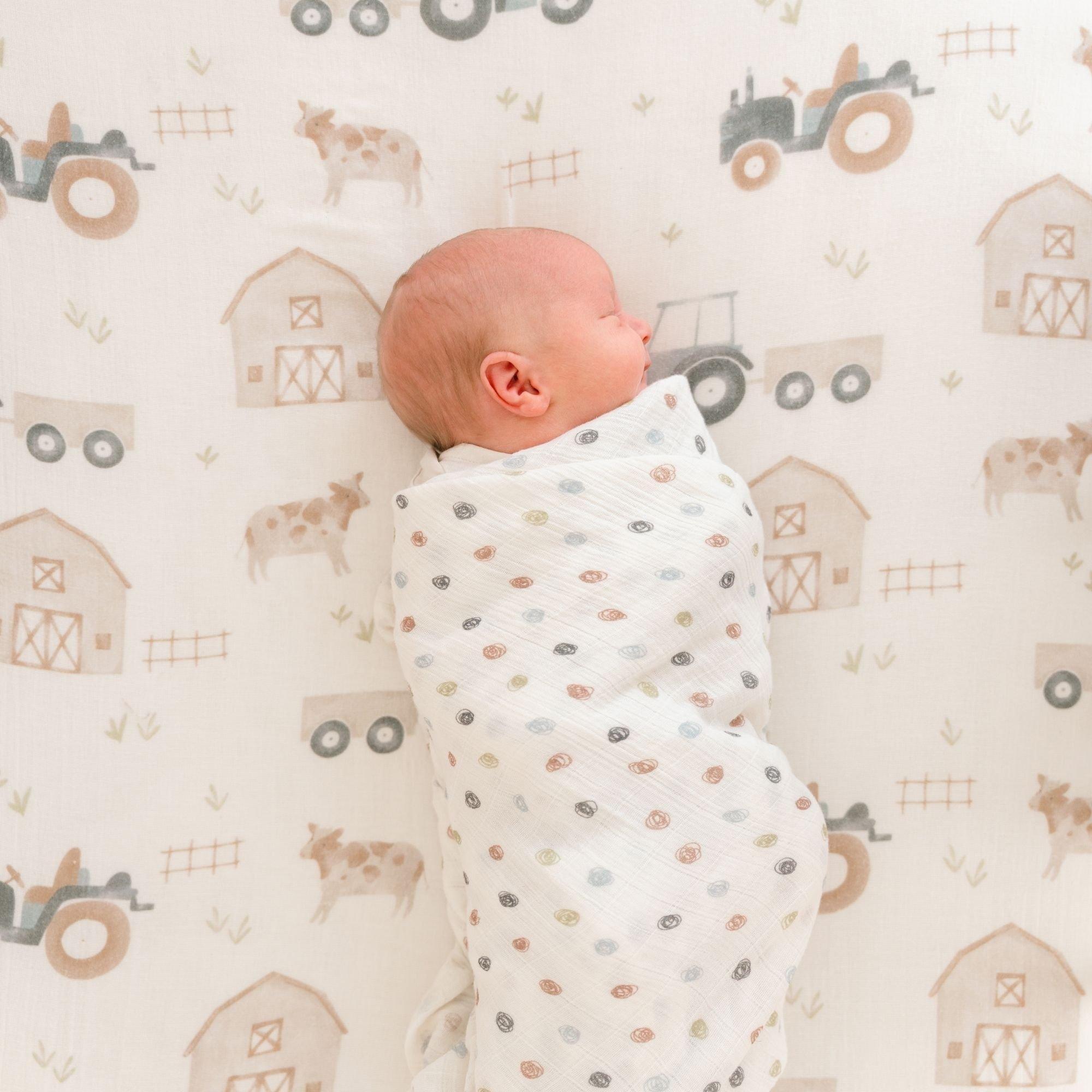Charlie Cotton Muslin Swaddle Blanket Set (Tractor, Set of 2) image number 4