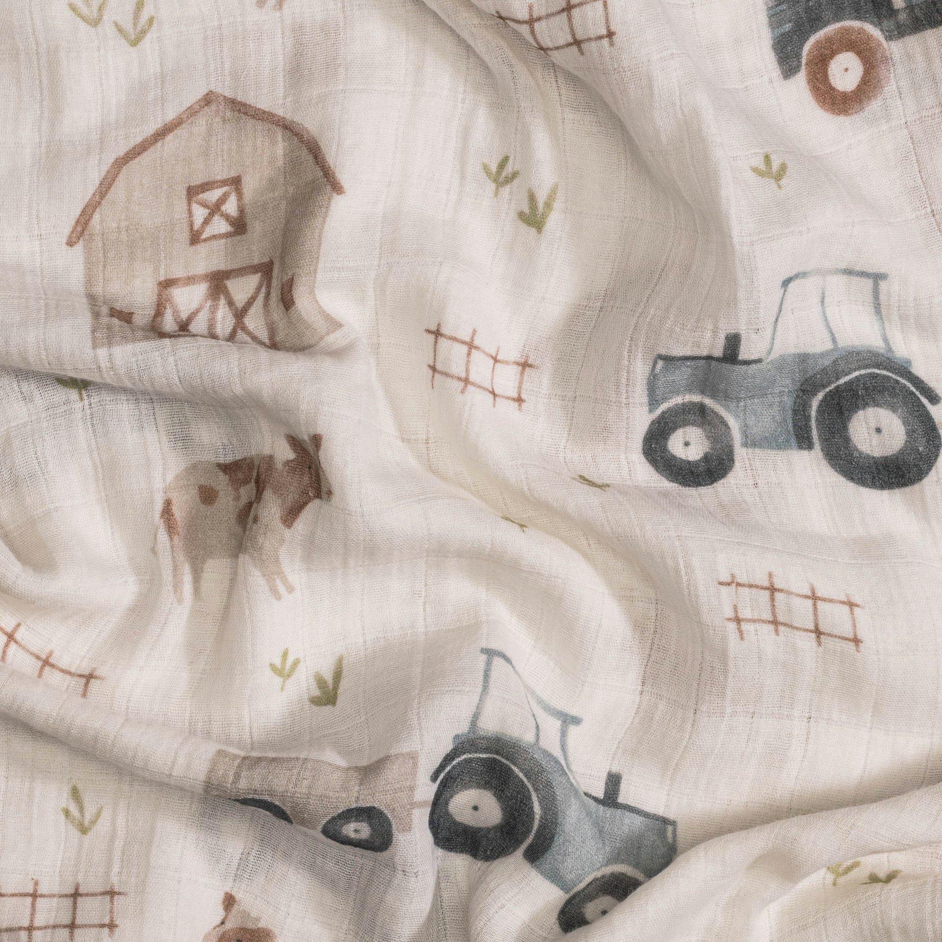 Charlie Cotton Muslin Swaddle Blanket Set (Tractor, Set of 2) image number 1