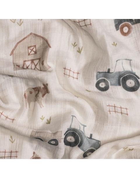 Charlie Cotton Muslin Swaddle Blanket Set (Tractor, Set of 2)
