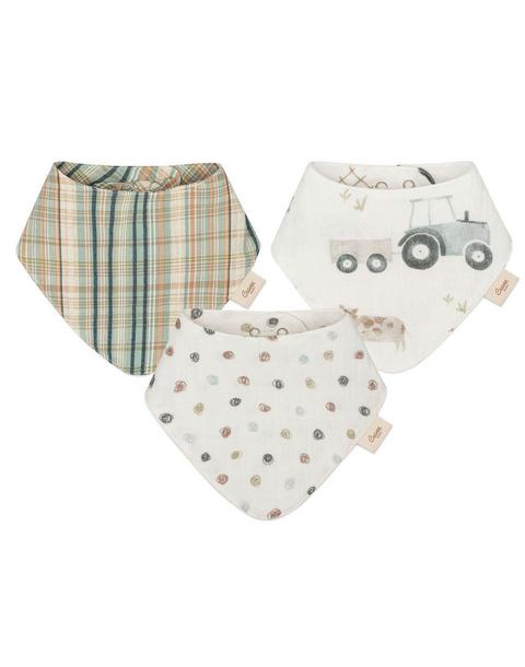 Charlie Tractor Cotton Bandana Baby Bib (3 Pack)