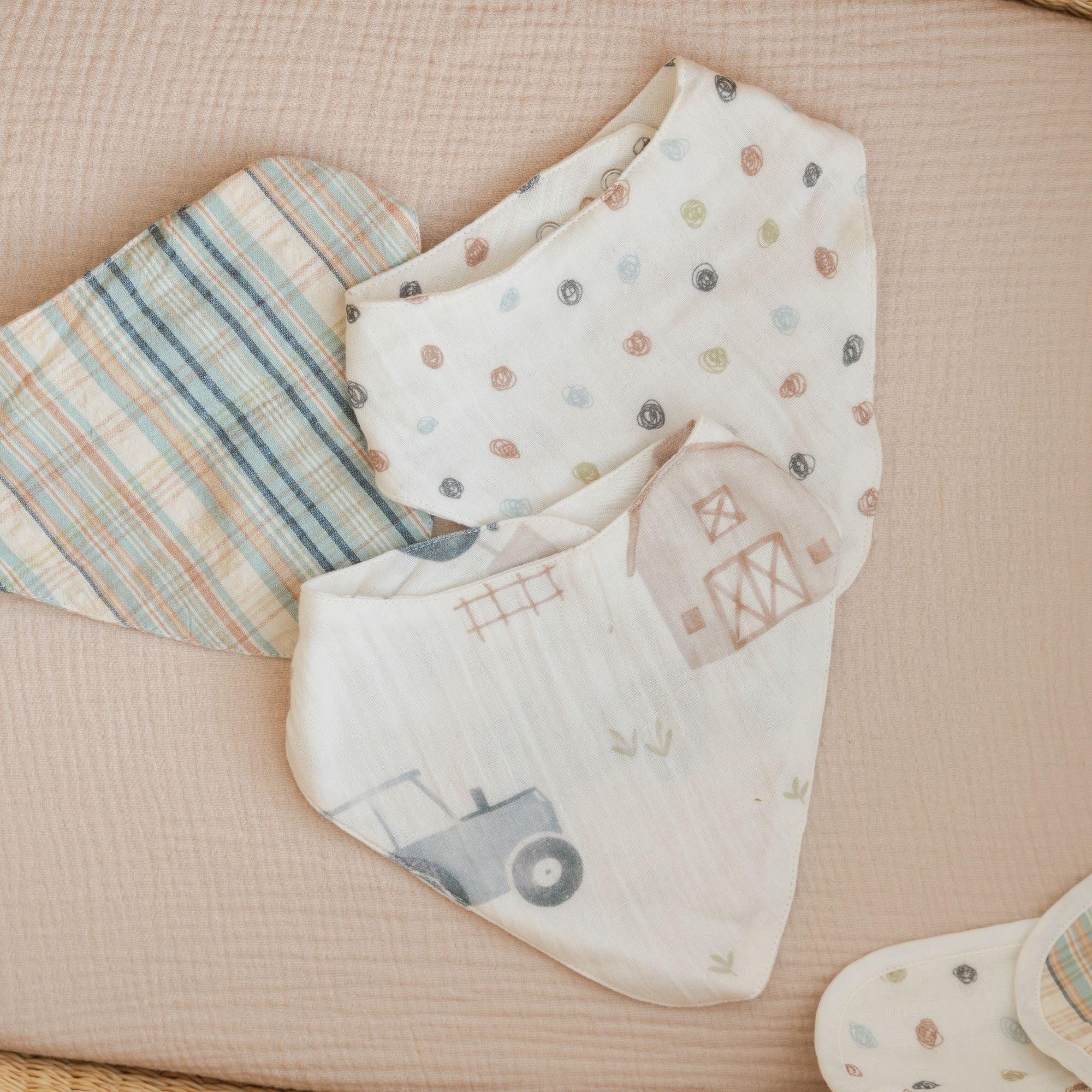 Charlie Tractor Cotton Bandana Baby Bib (3 Pack) image number 4