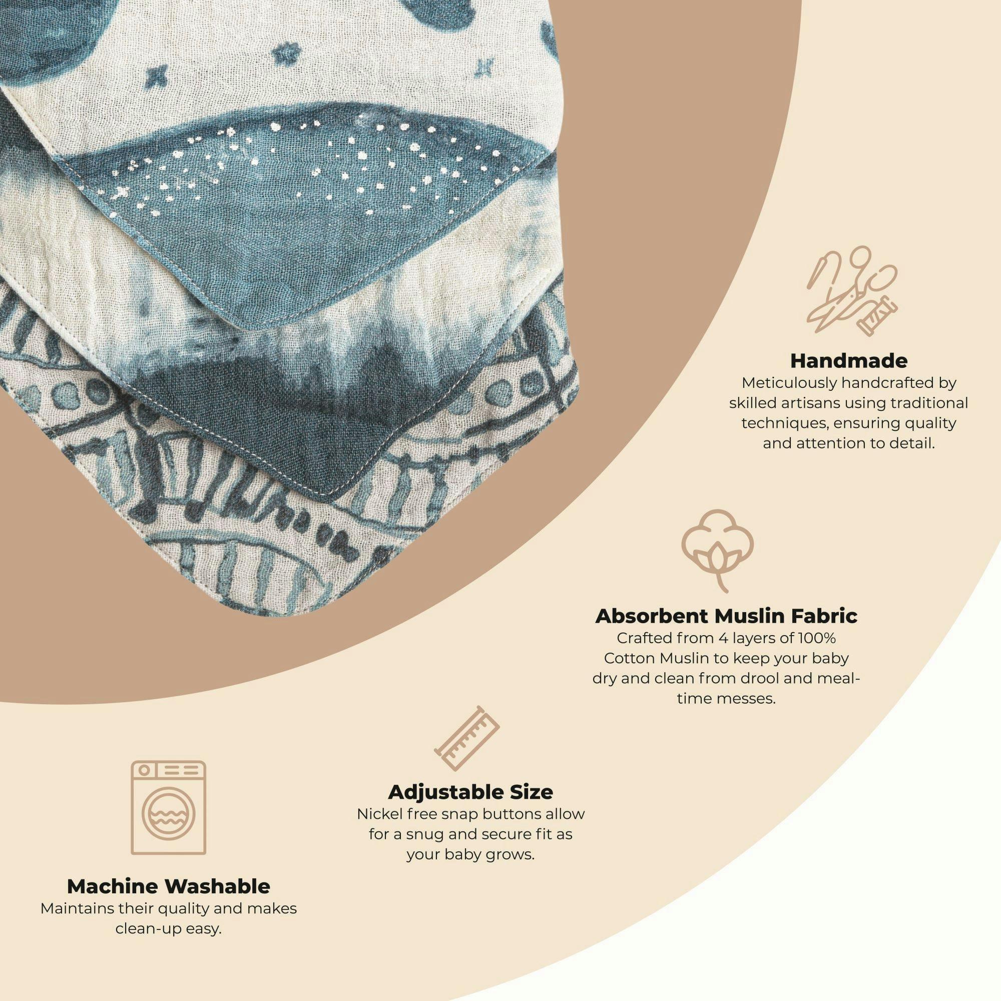 Caspian Whale Cotton Bandana Baby Bib (3 Pack) image number 1