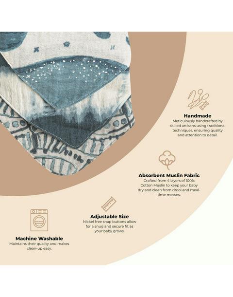 Caspian Whale Cotton Bandana Baby Bib (3 Pack)