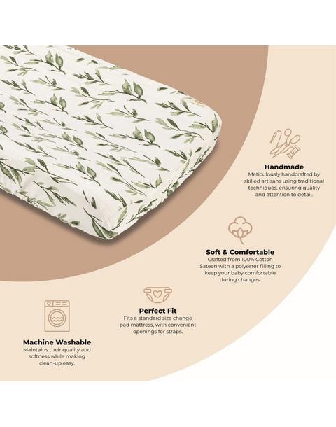 Parker Green Leaf Cotton Quilted Change Pad Cover