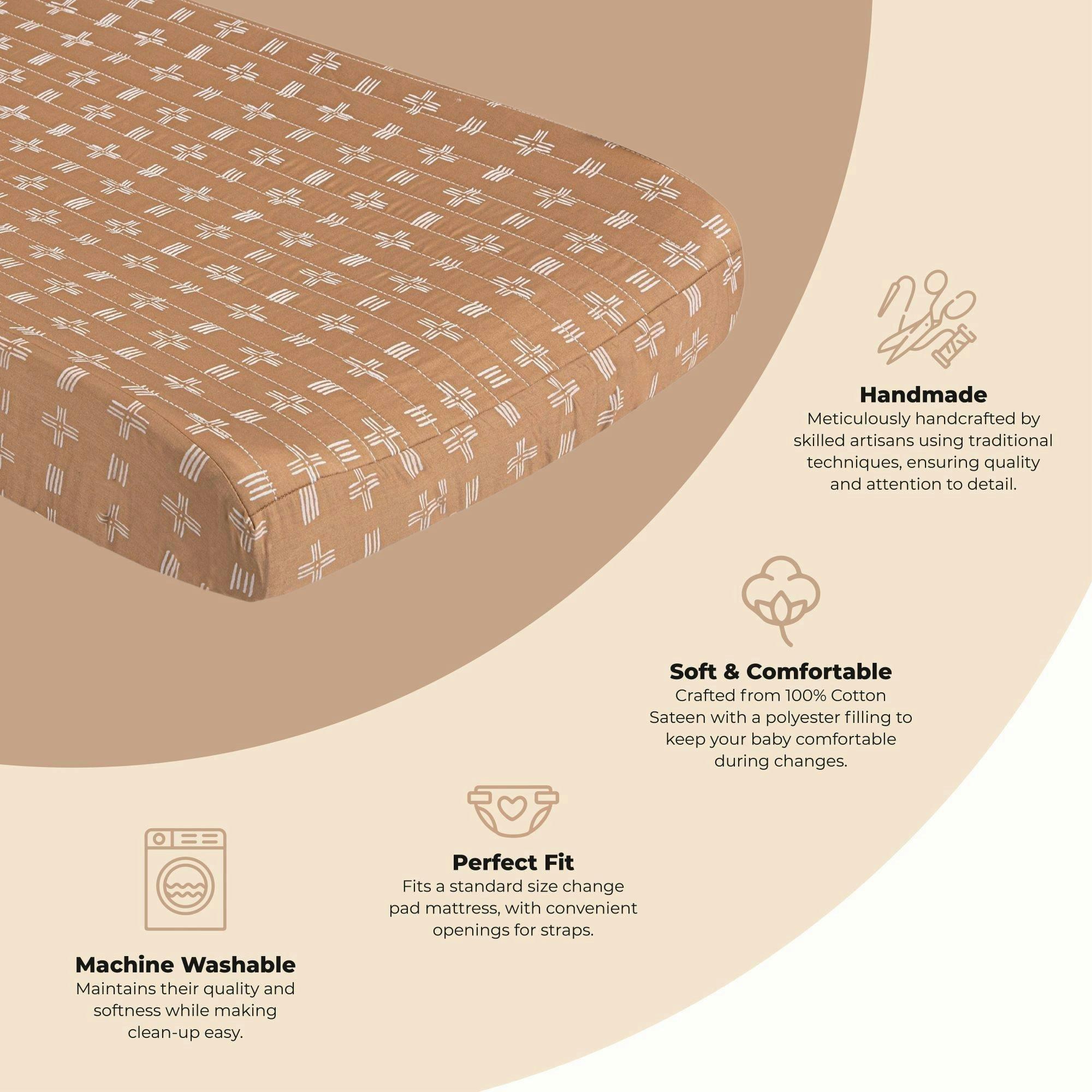 Ezra Copper Dash Cotton Quilted Change Pad Cover image number 1