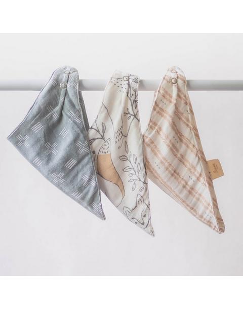 Ezra Woodland Cotton Bandana Baby Bib (3 Pack)