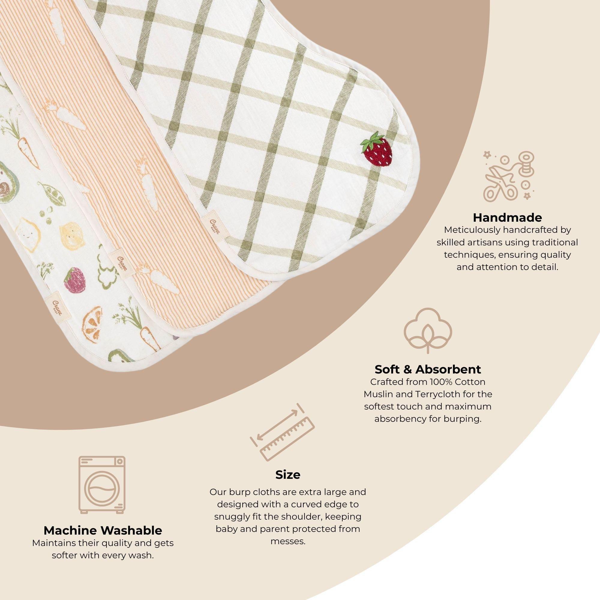 Clementine Fruits & Veggies Cotton Burp Cloth Set image number 2