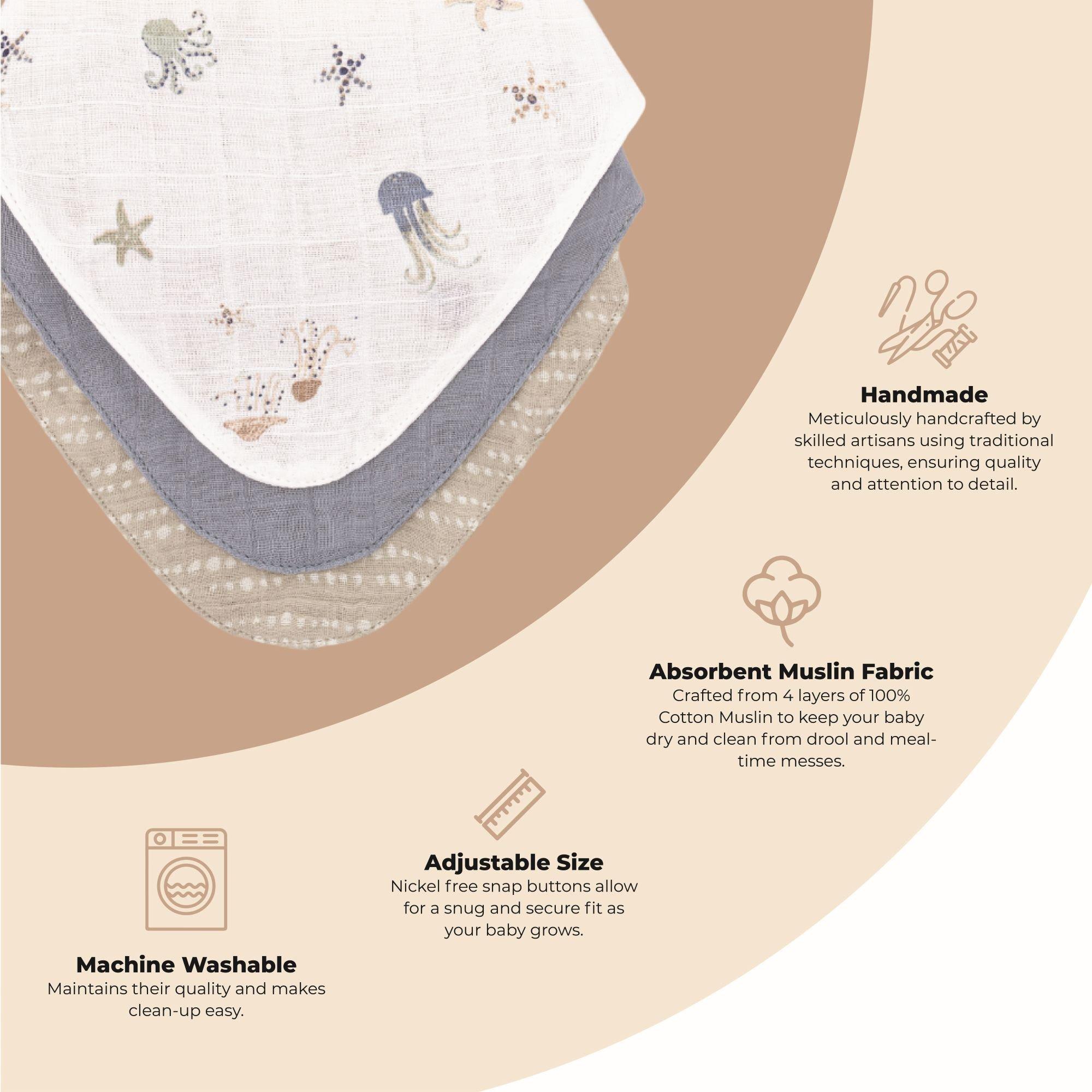 Cove Sea Life Cotton Bandana Baby Bib (3 Pack) image number 4