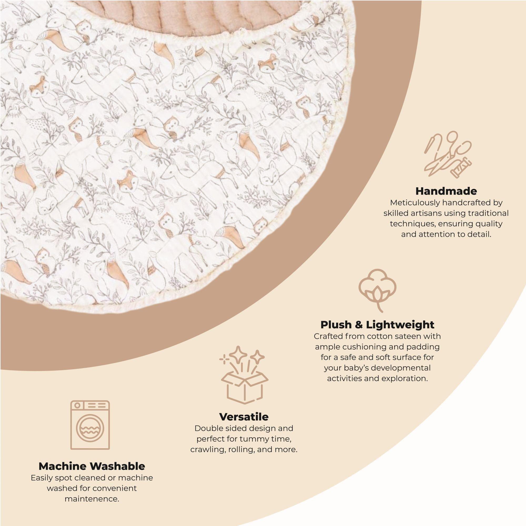 Ezra Woodland Animal Cotton Quilted Baby Play Mat image number 1