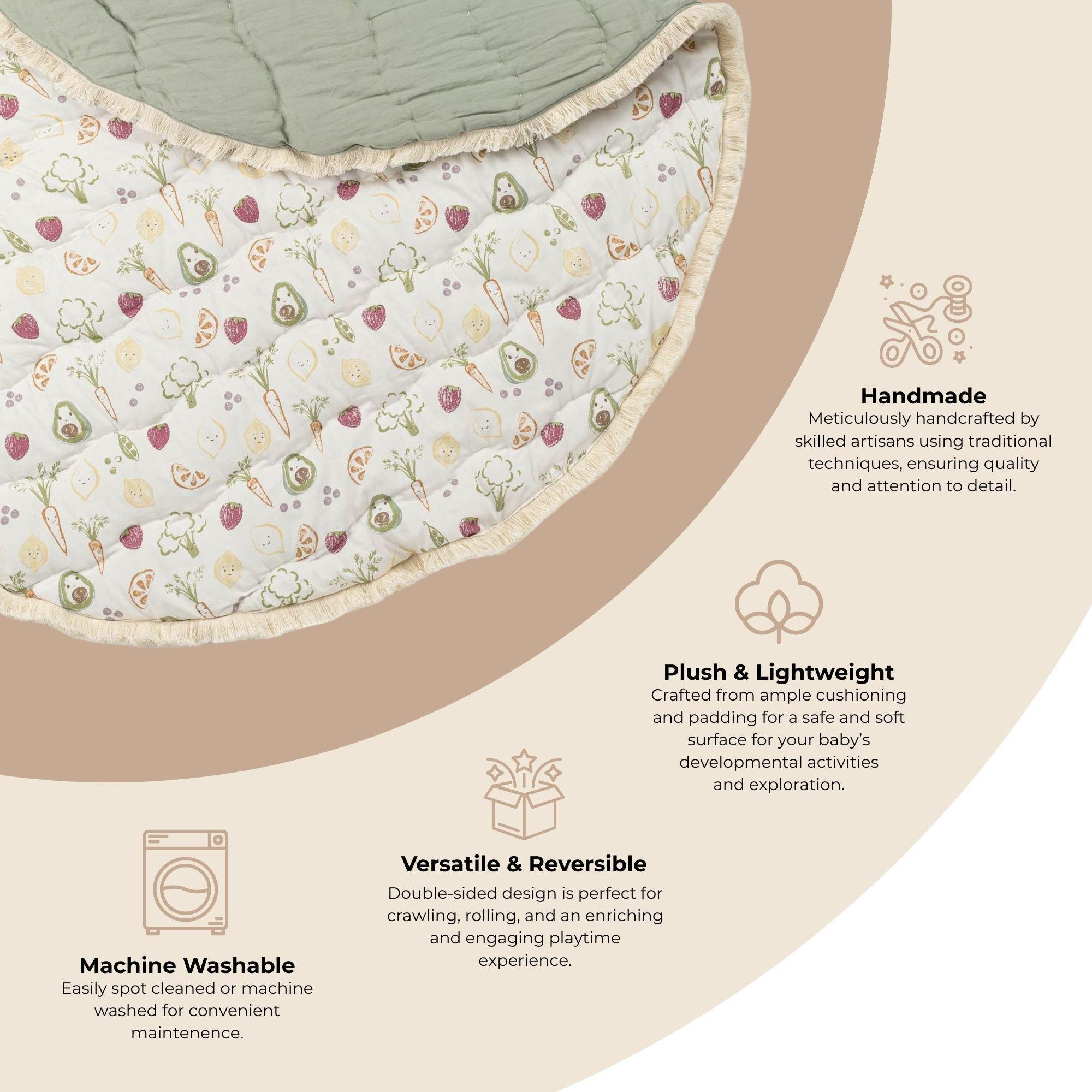 Clementine Fruits & Veggies Cotton Quilted Baby Play Mat image number 3