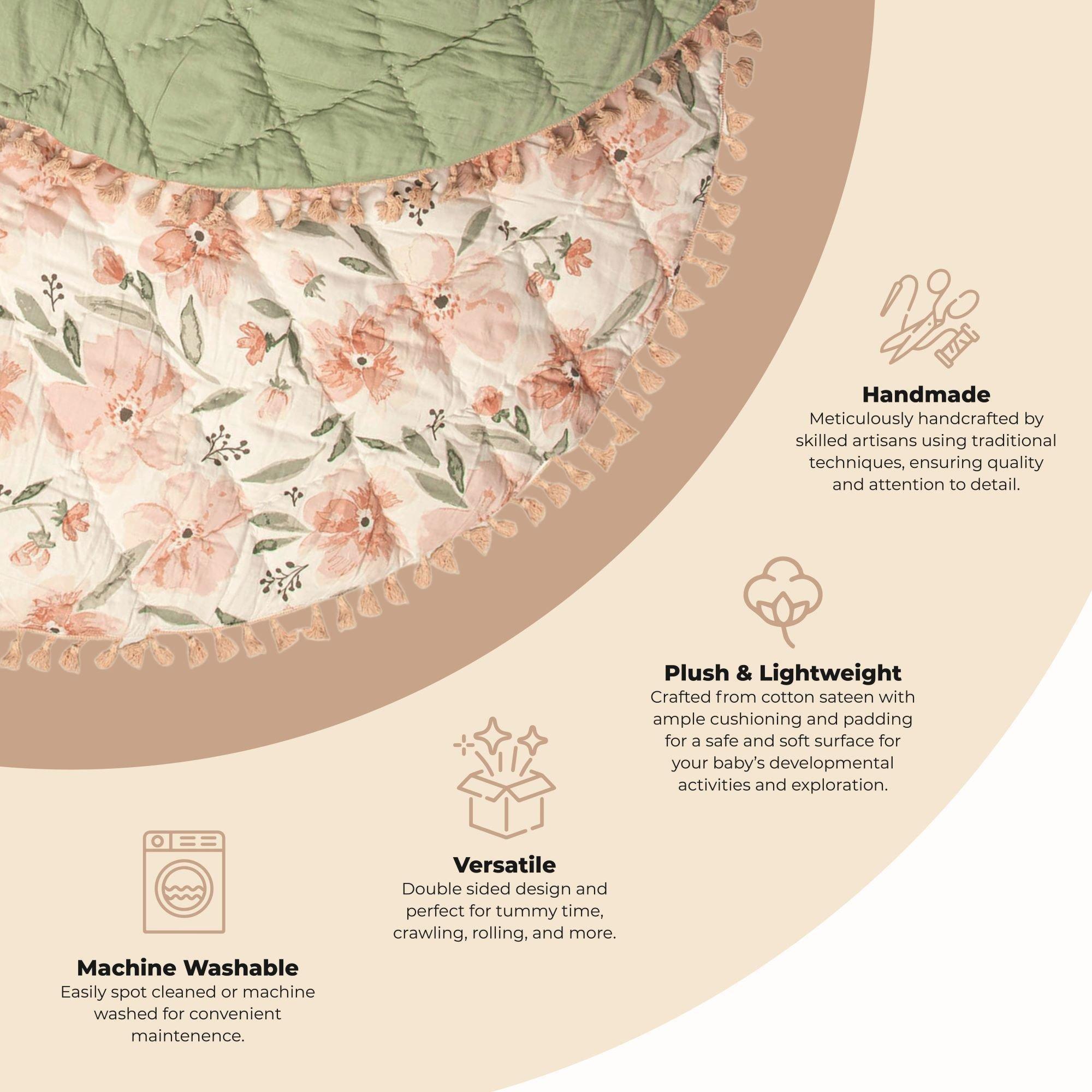 Parker Pink Floral Cotton Quilted Baby Play Mat image number 1